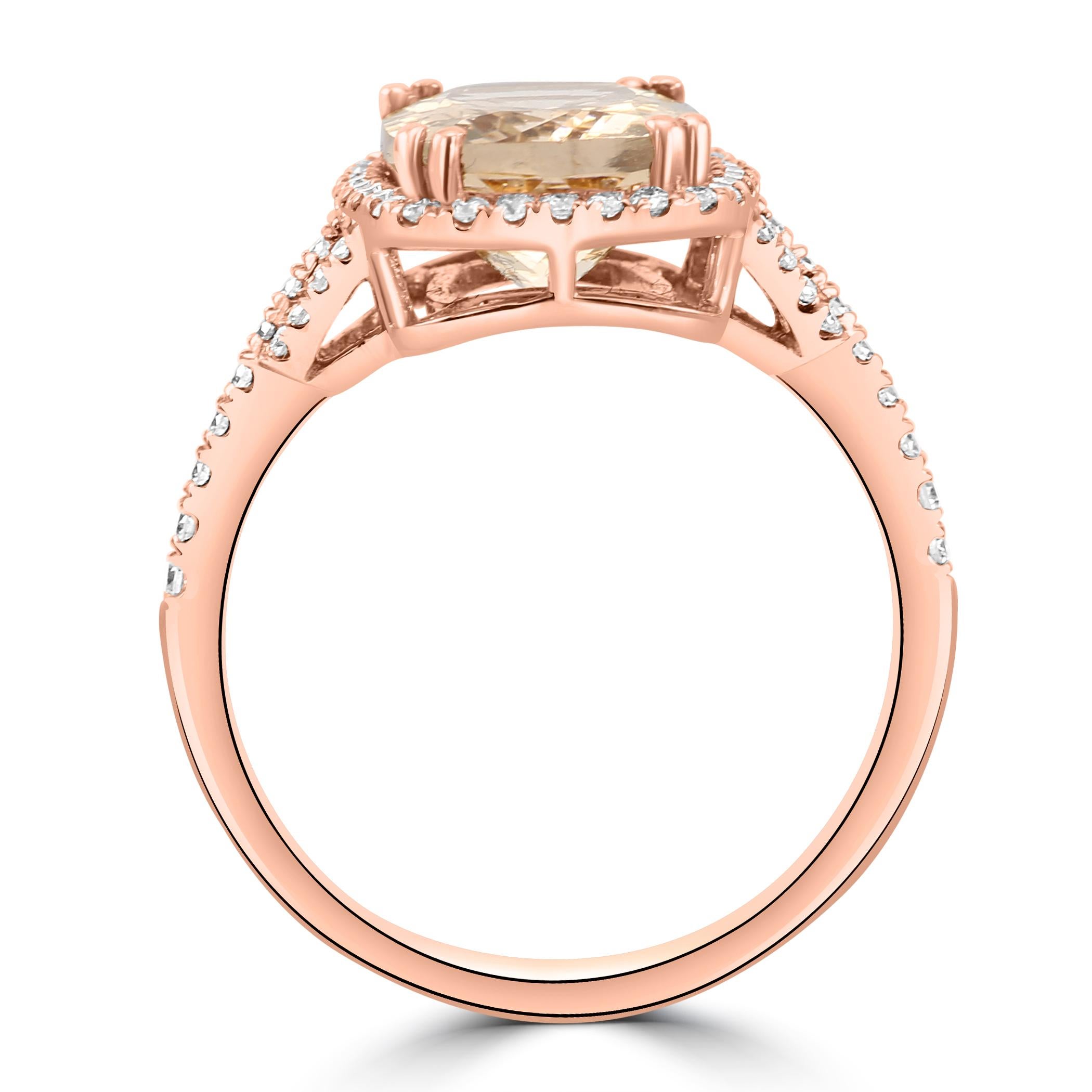 2.85 Carat Morganite White Diamond Round 14 Karat Rose Gold Engagement Ring In New Condition For Sale In New York, NY