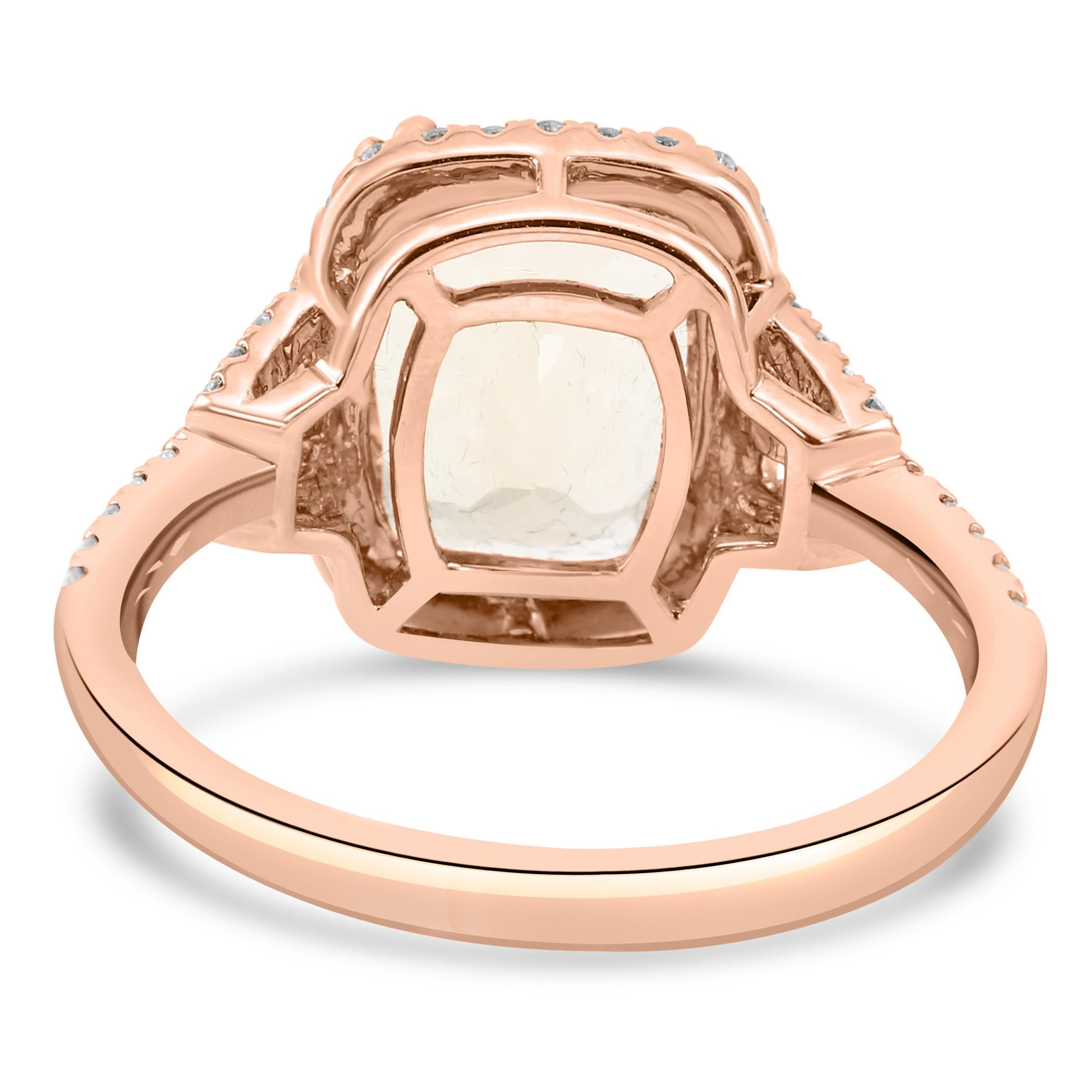 Women's or Men's 2.85 Carat Morganite White Diamond Round 14 Karat Rose Gold Engagement Ring For Sale
