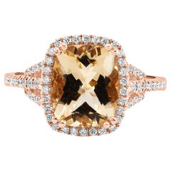 2.85 Carat Morganite White Diamond Round 14 Karat Rose Gold Engagement Ring