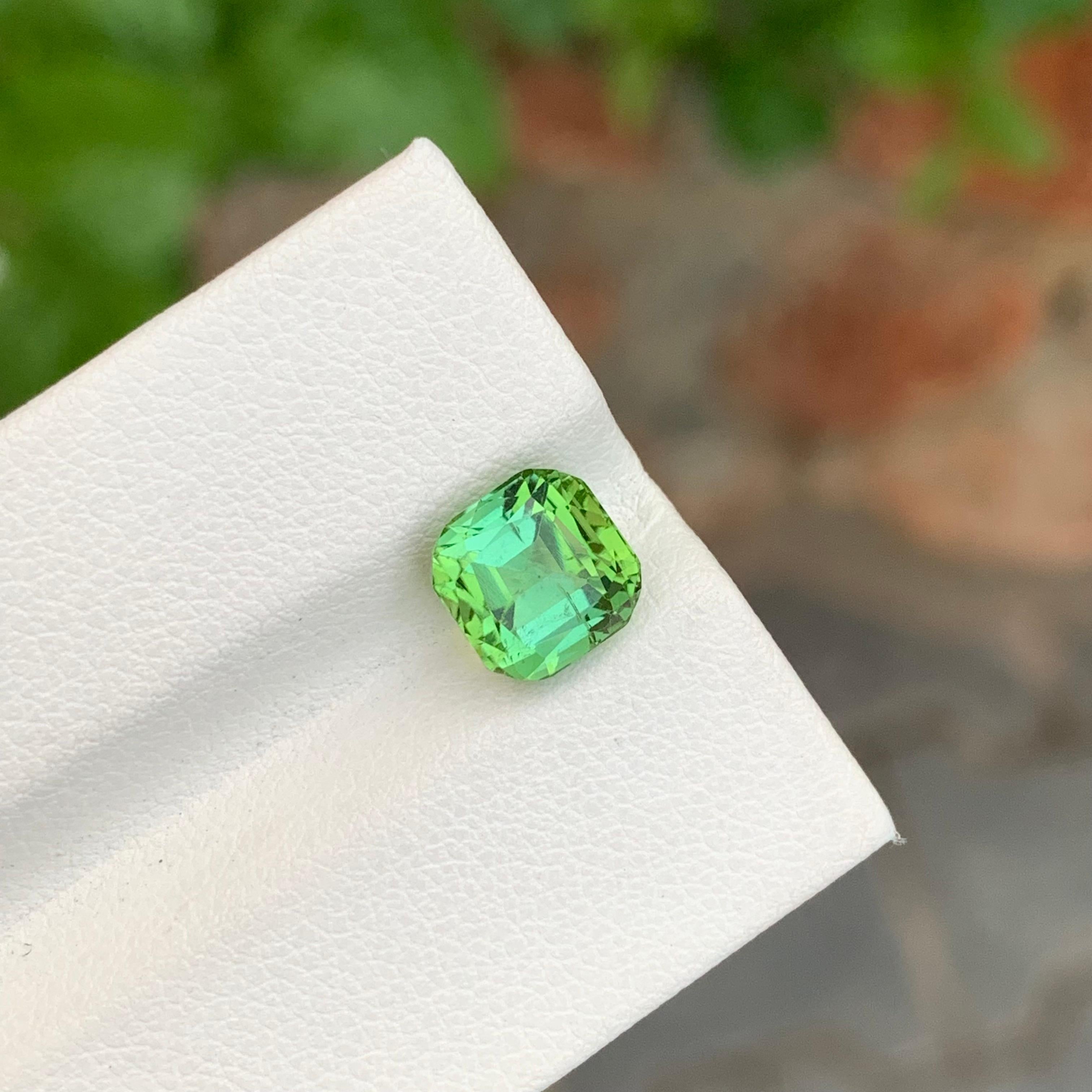 Arts and Crafts 2.85 Carat Natural Bright Green Loose Tourmaline Cushion Shape Gem For Jewellery For Sale