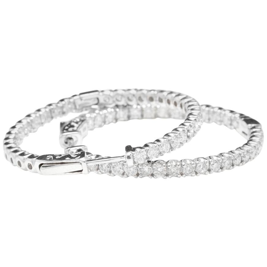 2.85 Carat Natural Diamond 14 Karat Solid White Gold Hoop Earrings