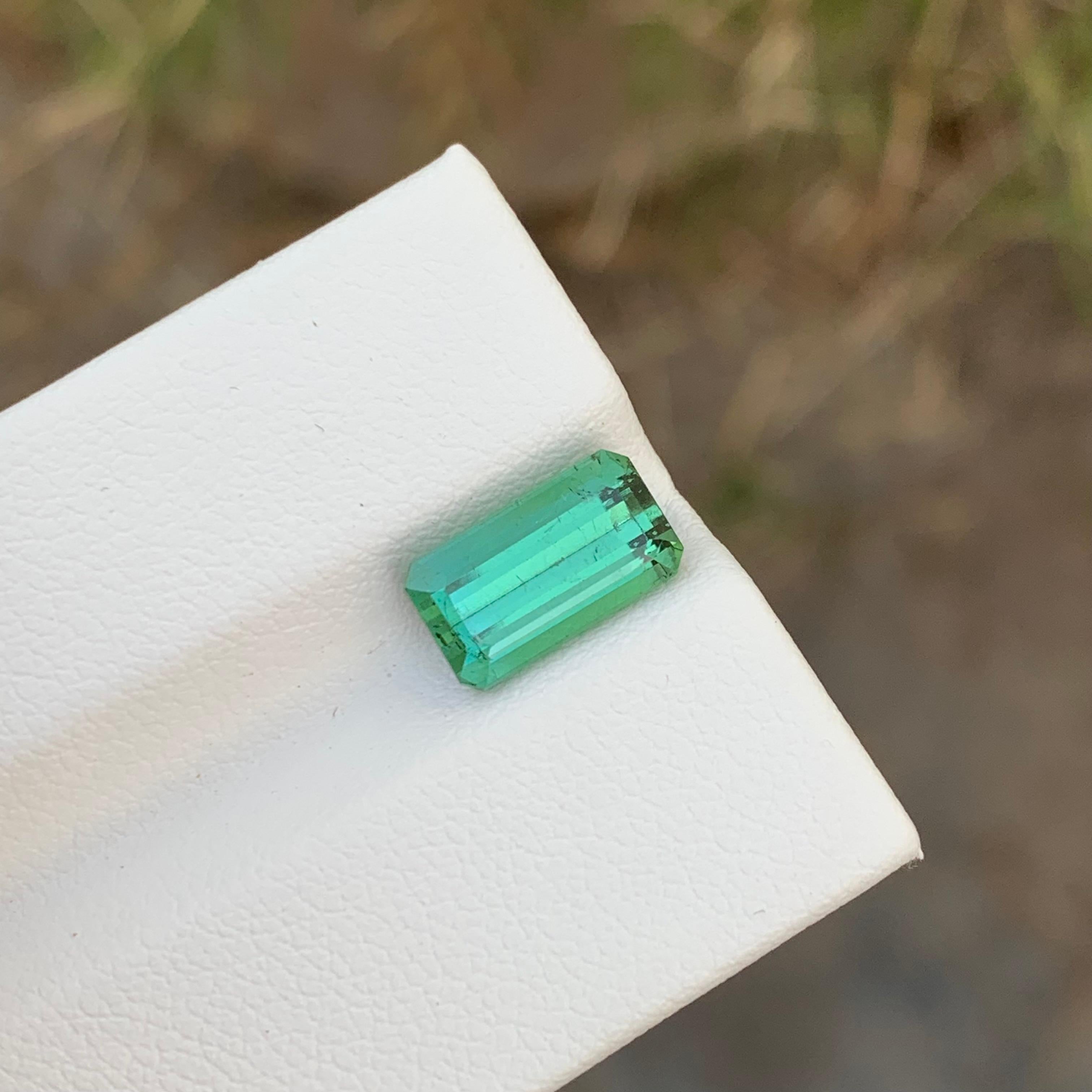 Loose Mint Tourmaline
Weight: 2.85 Carats
Dimension: 10.4 x 5.8 x 5 Mm
Colour : Mint Green
Origin: Afghanistan
Shape: Emerald
Certificate: On Demand
Treatment: Non

Mint tourmaline, a delicate and soothing variety within the tourmaline family,