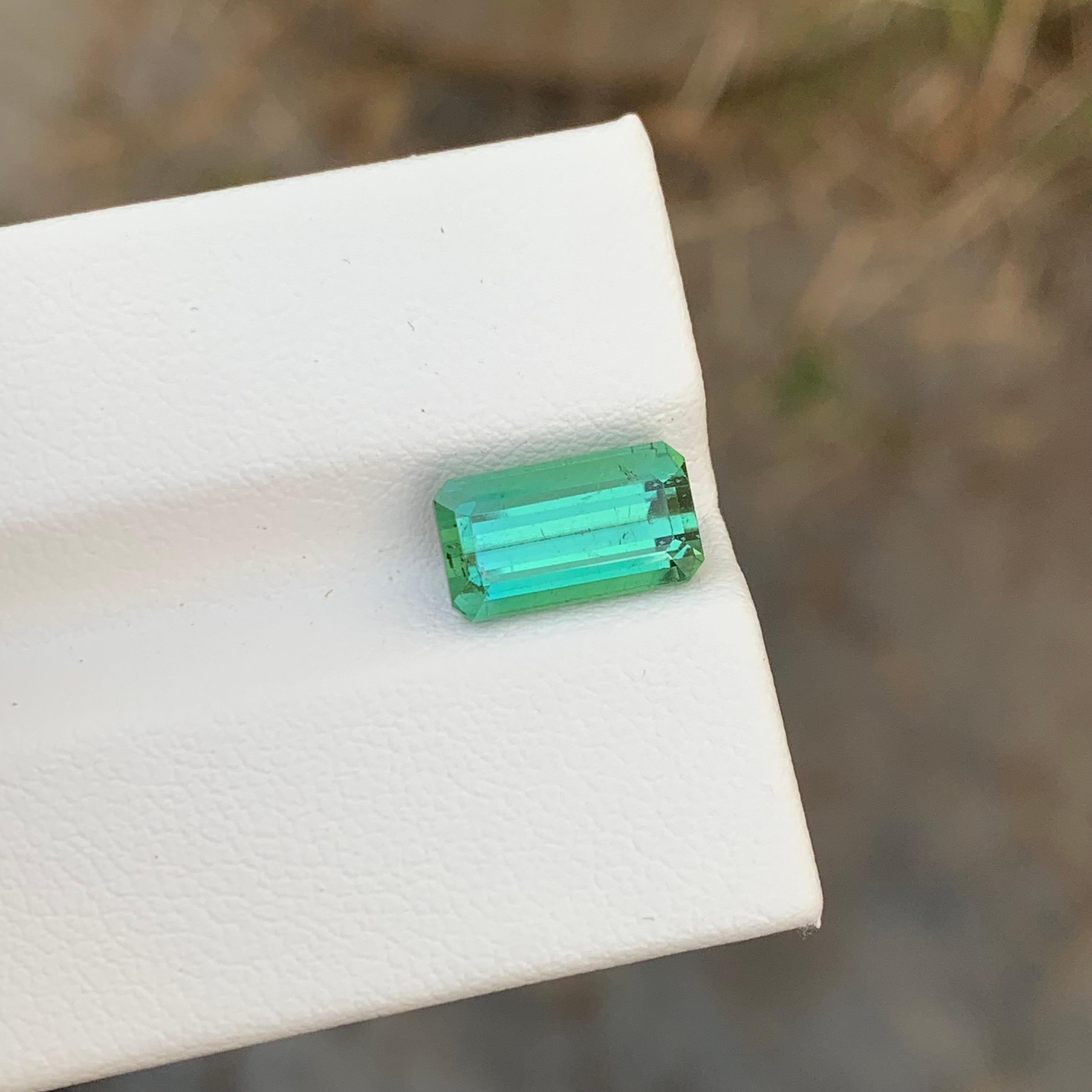Arts and Crafts 2.85 Carat Natural Loose Mint Tourmaline Emerald Shape Gem For Ring  For Sale