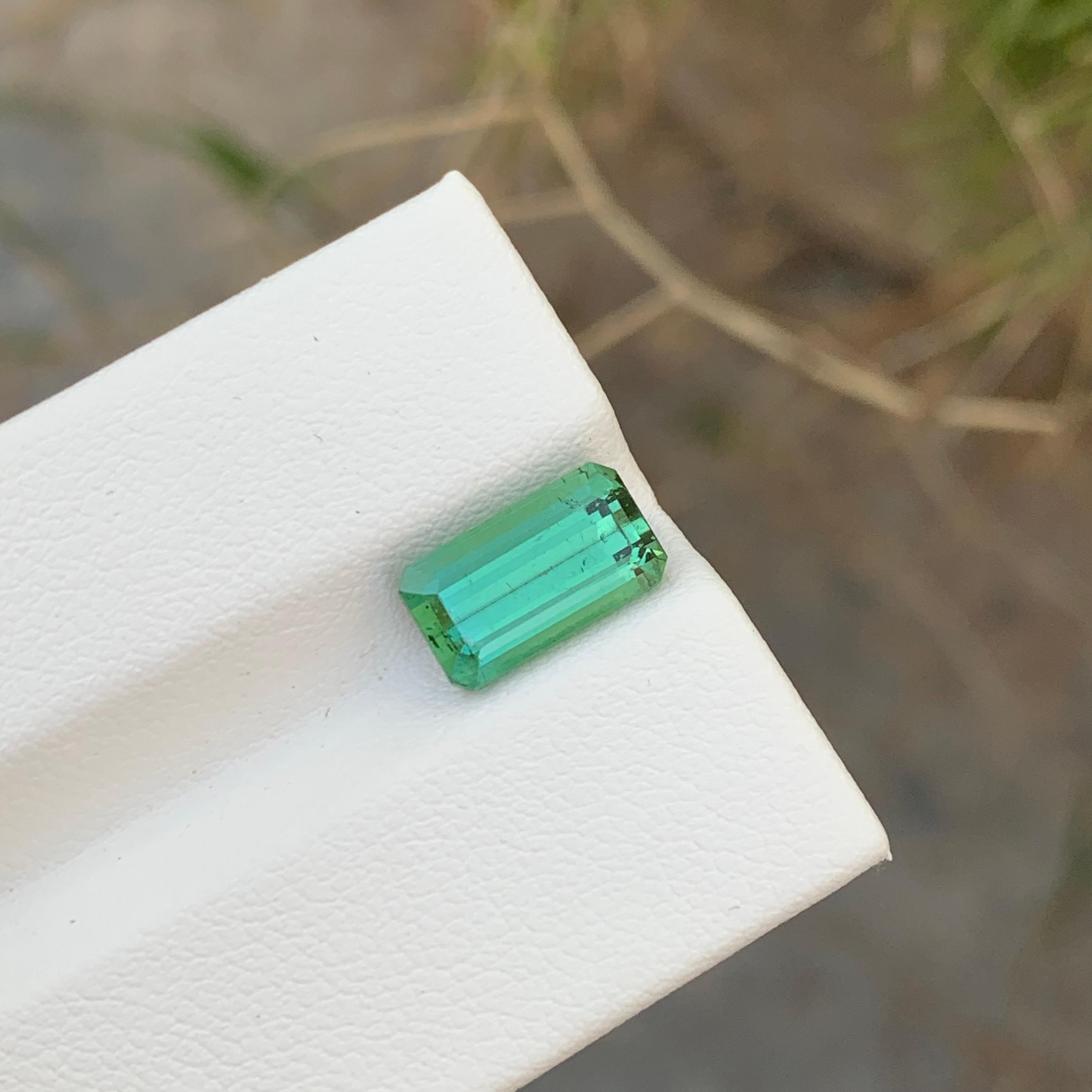 Emerald Cut 2.85 Carat Natural Loose Mint Tourmaline Emerald Shape Gem For Ring  For Sale