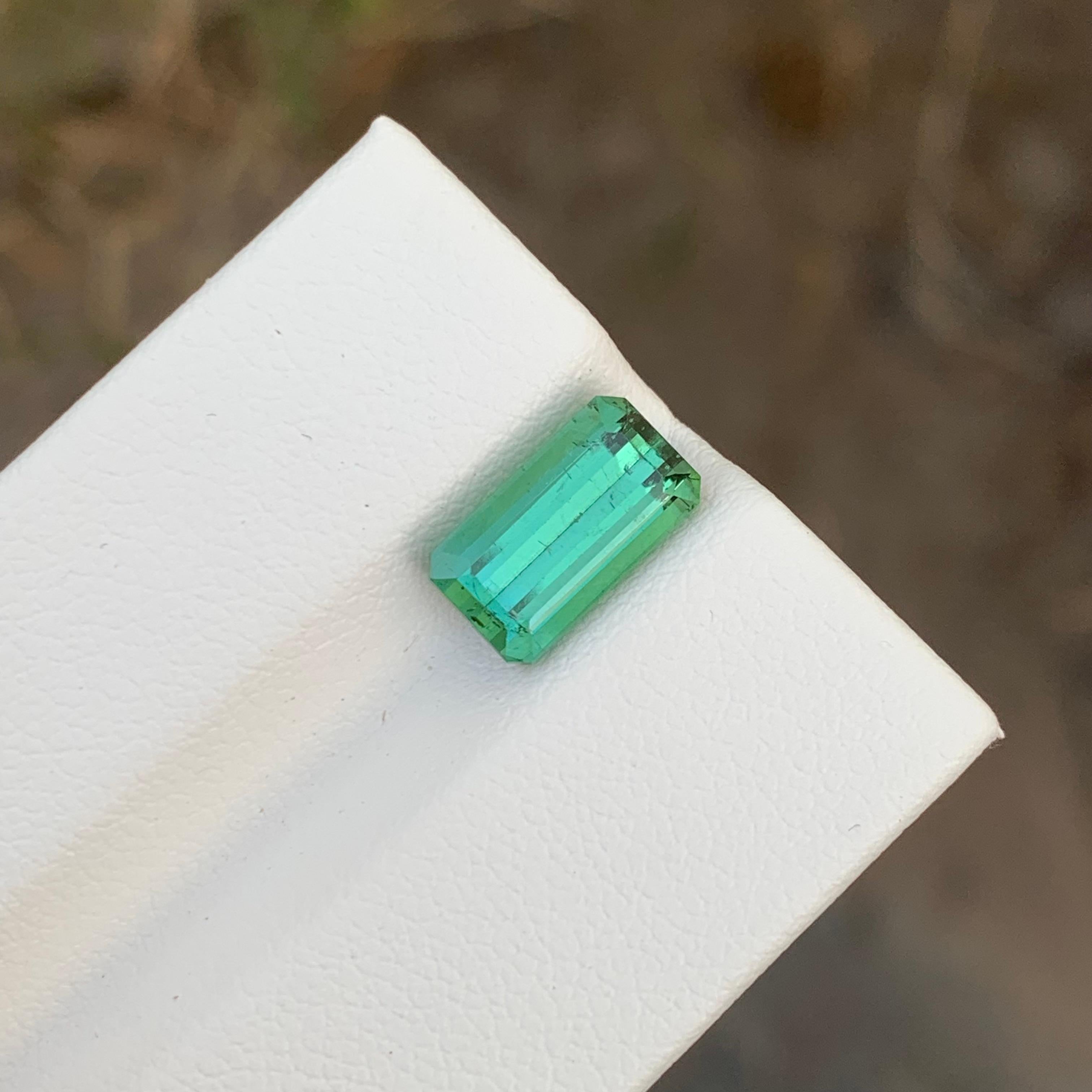 Women's or Men's 2.85 Carat Natural Loose Mint Tourmaline Emerald Shape Gem For Ring  For Sale