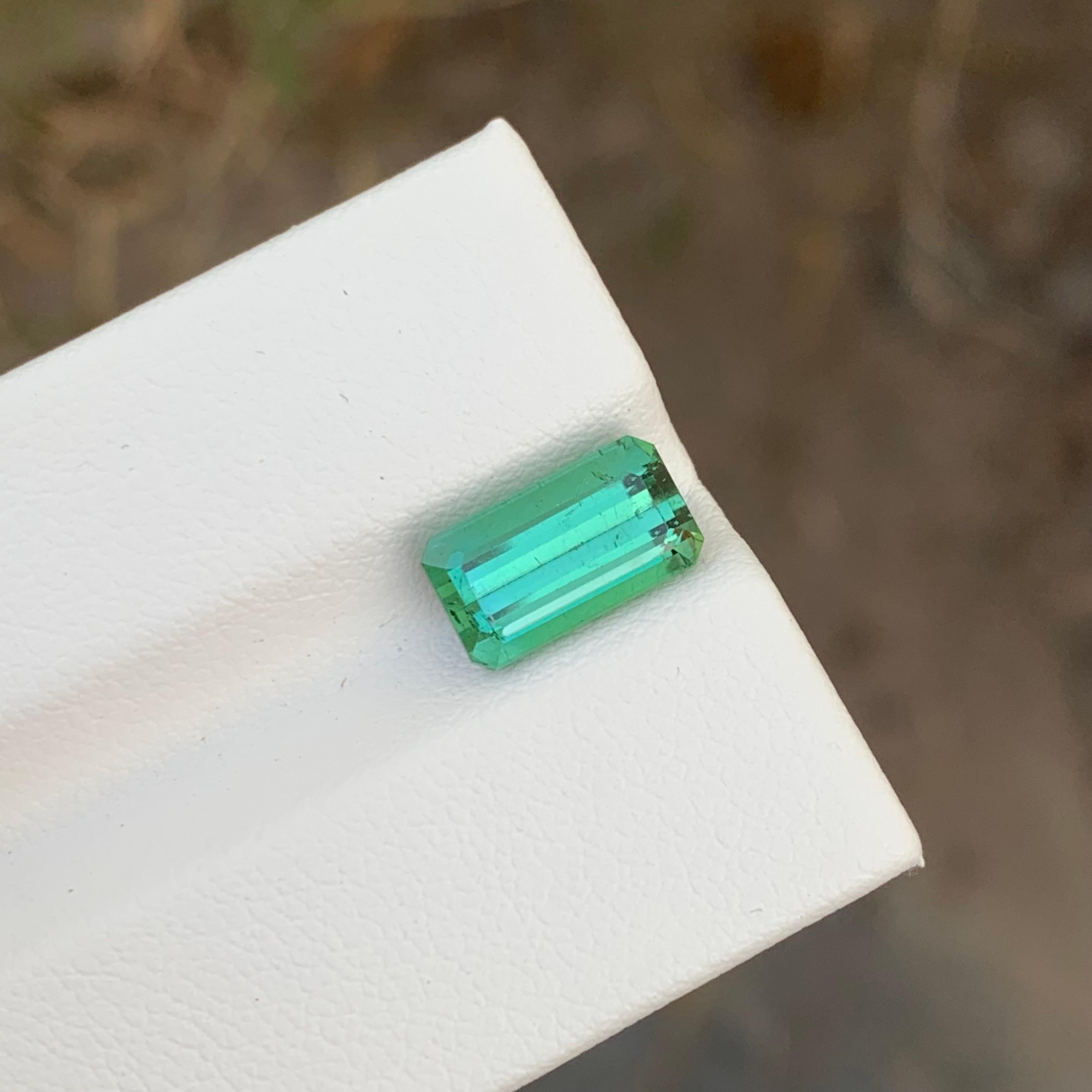 2.85 Carat Natural Loose Mint Tourmaline Emerald Shape Gem For Ring  For Sale 1
