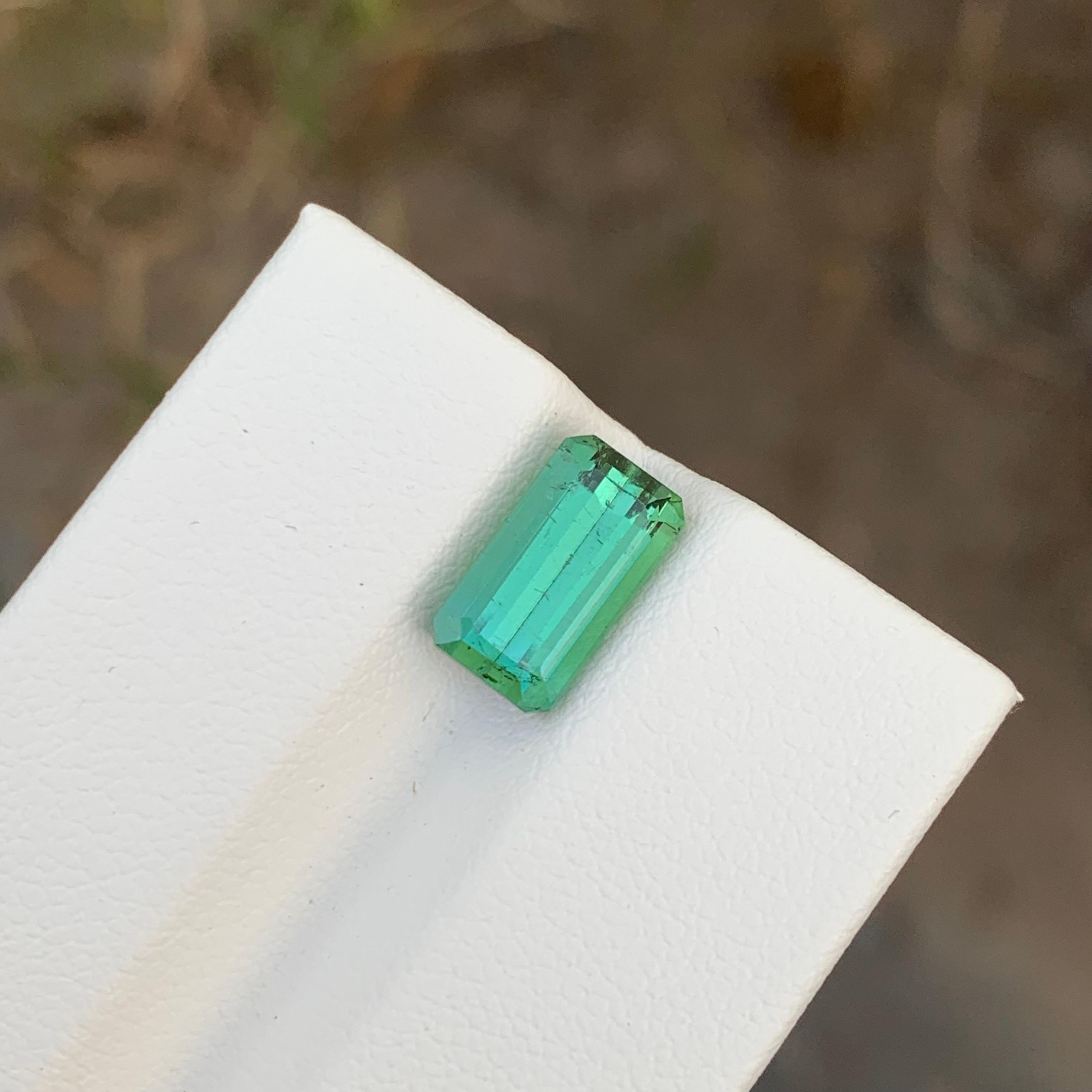 2.85 Carat Natural Loose Mint Tourmaline Emerald Shape Gem For Ring  For Sale 2