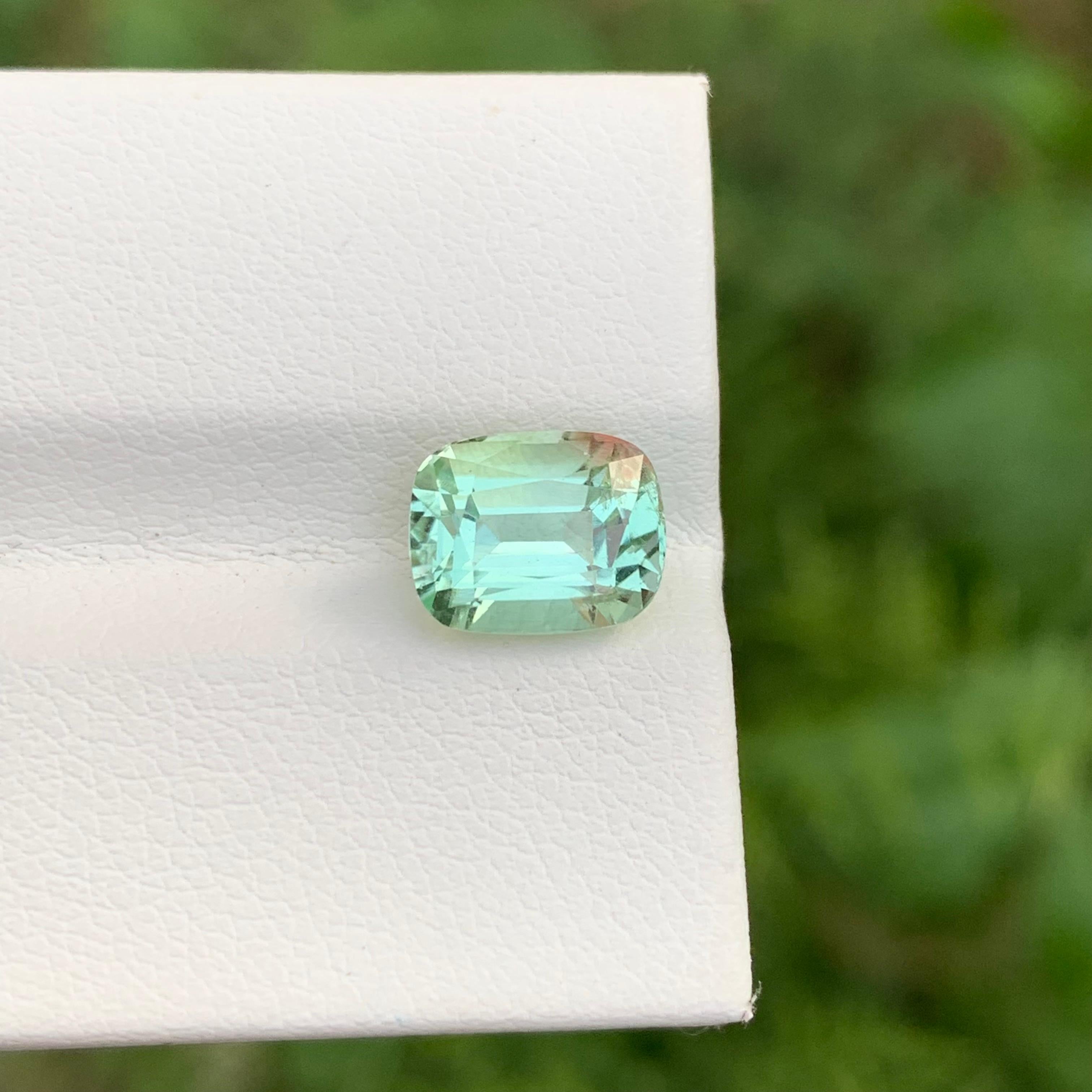 Cushion Cut 2.85 Carat Natural Loose Mint Tourmaline With Pink Dot Gemstone For Ring