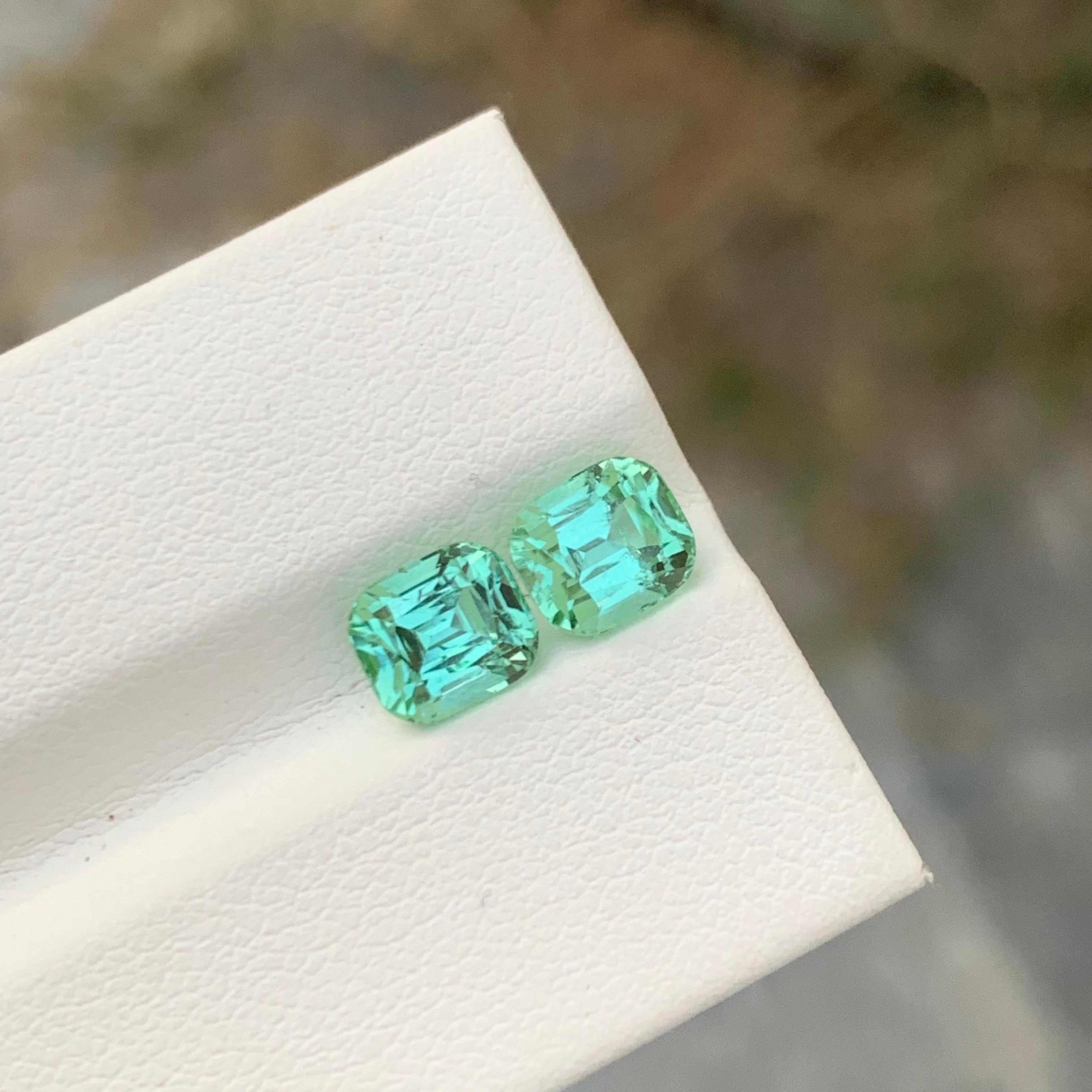 2.85 Carat Natural Loose Seafoam Tourmaline Pair Cushion Shape Gemstone en vente 4