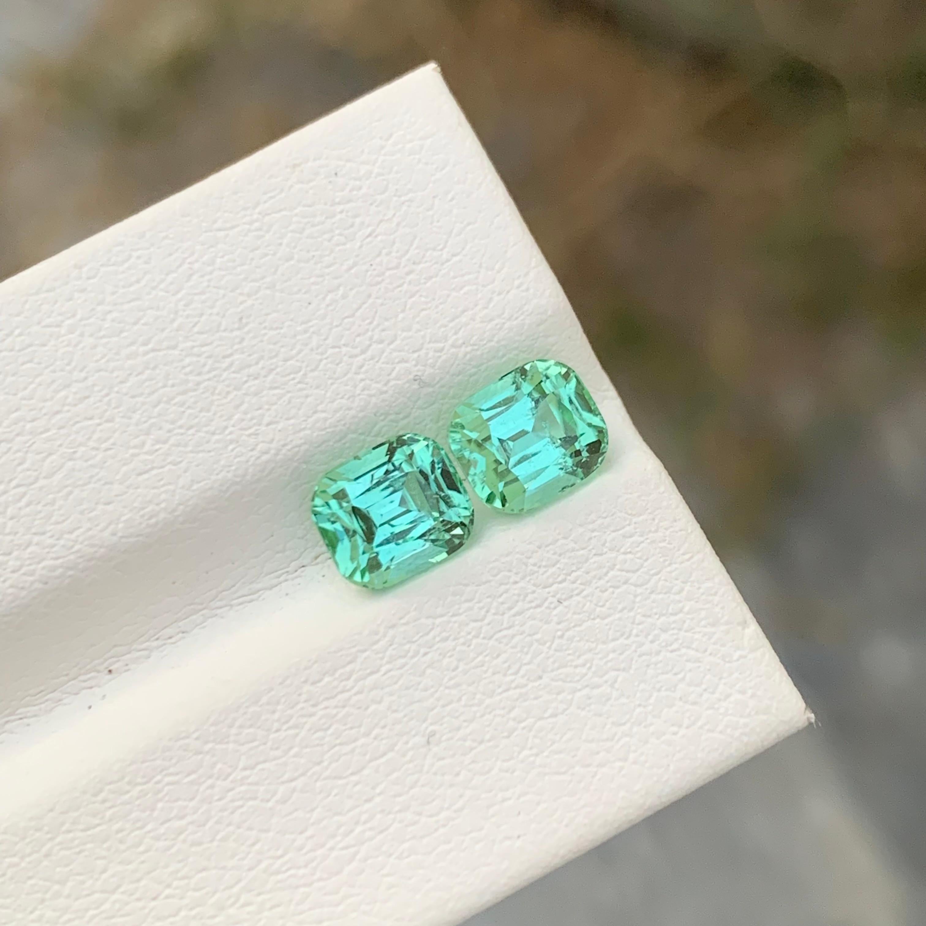 2.85 Carat Natural Loose Seafoam Tourmaline Pair Cushion Shape Gemstone en vente 5