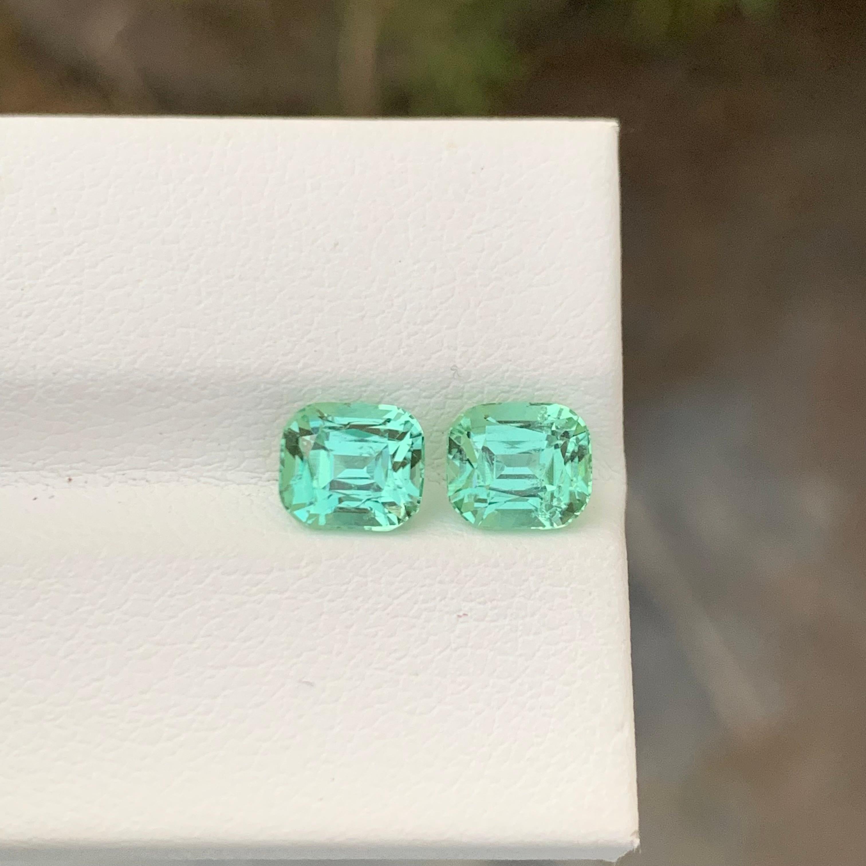 Arts and Crafts 2.85 Carat Natural Loose Seafoam Tourmaline Pair Cushion Shape Gemstone en vente