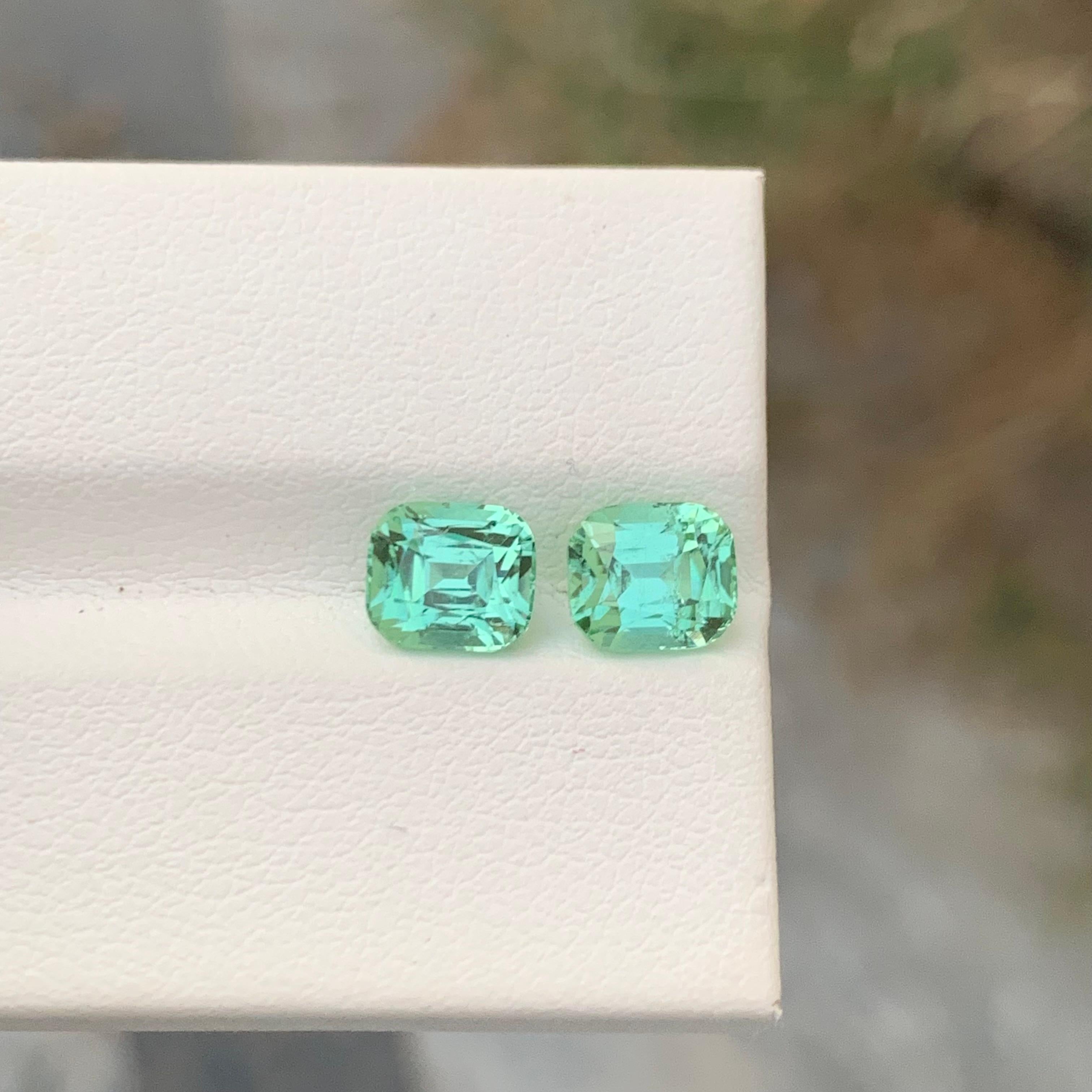 Taille coussin 2.85 Carat Natural Loose Seafoam Tourmaline Pair Cushion Shape Gemstone en vente