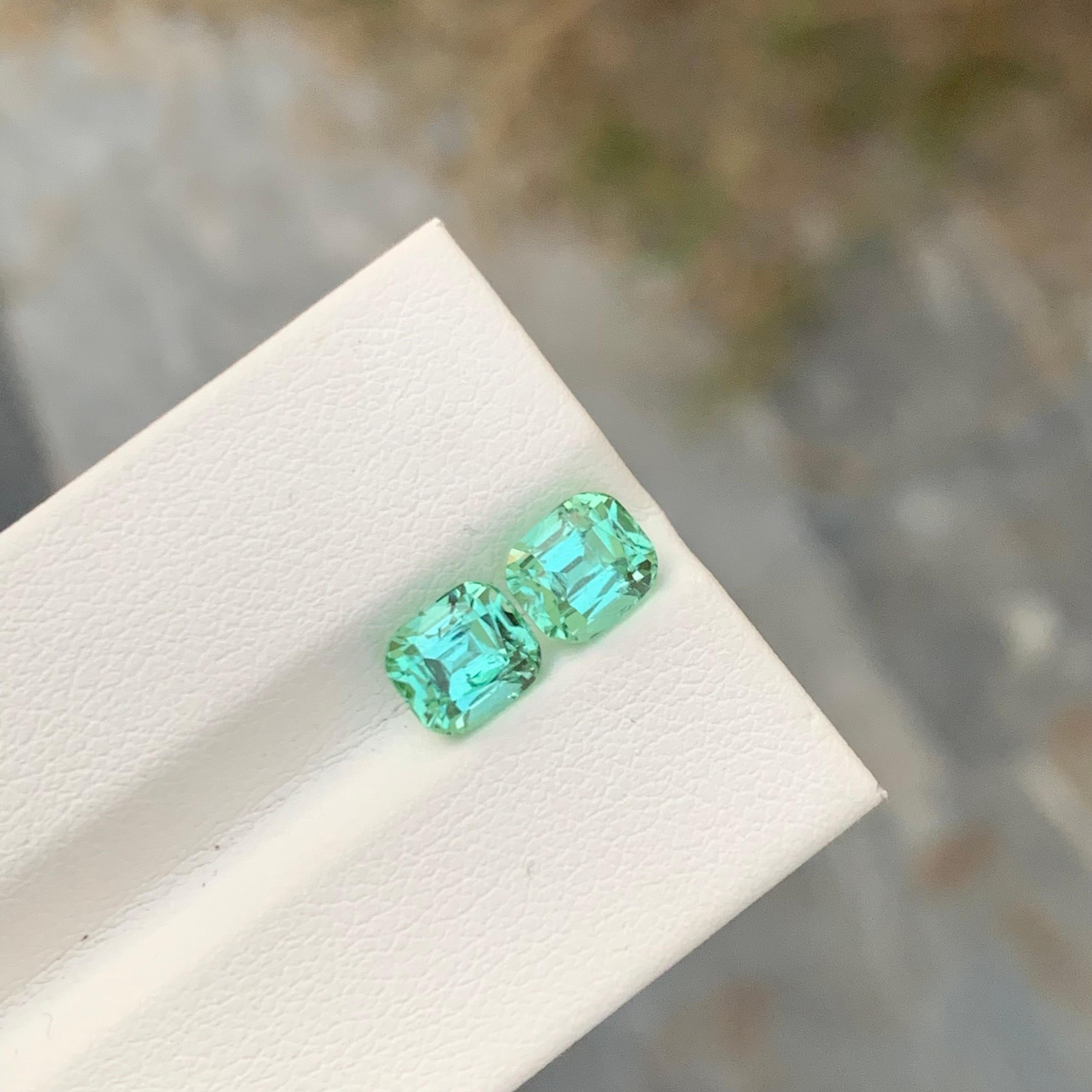 2.85 Carat Natural Loose Seafoam Tourmaline Pair Cushion Shape Gemstone Neuf - En vente à Peshawar, PK
