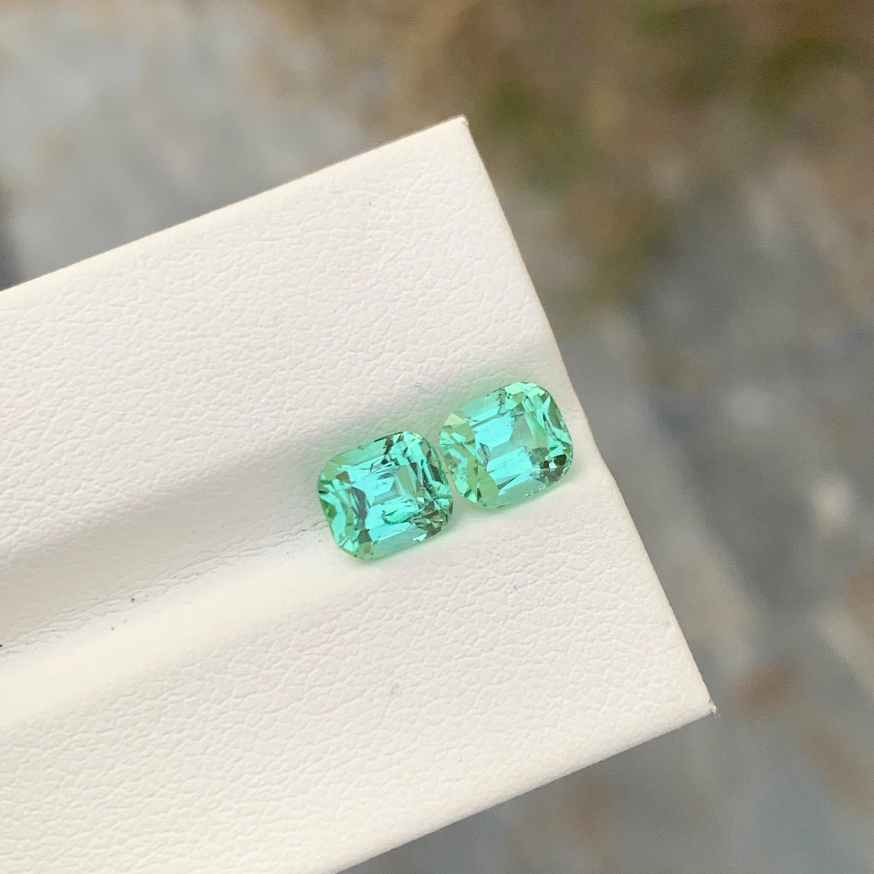2.85 Carat Natural Loose Seafoam Tourmaline Pair Cushion Shape Gemstone Unisexe en vente