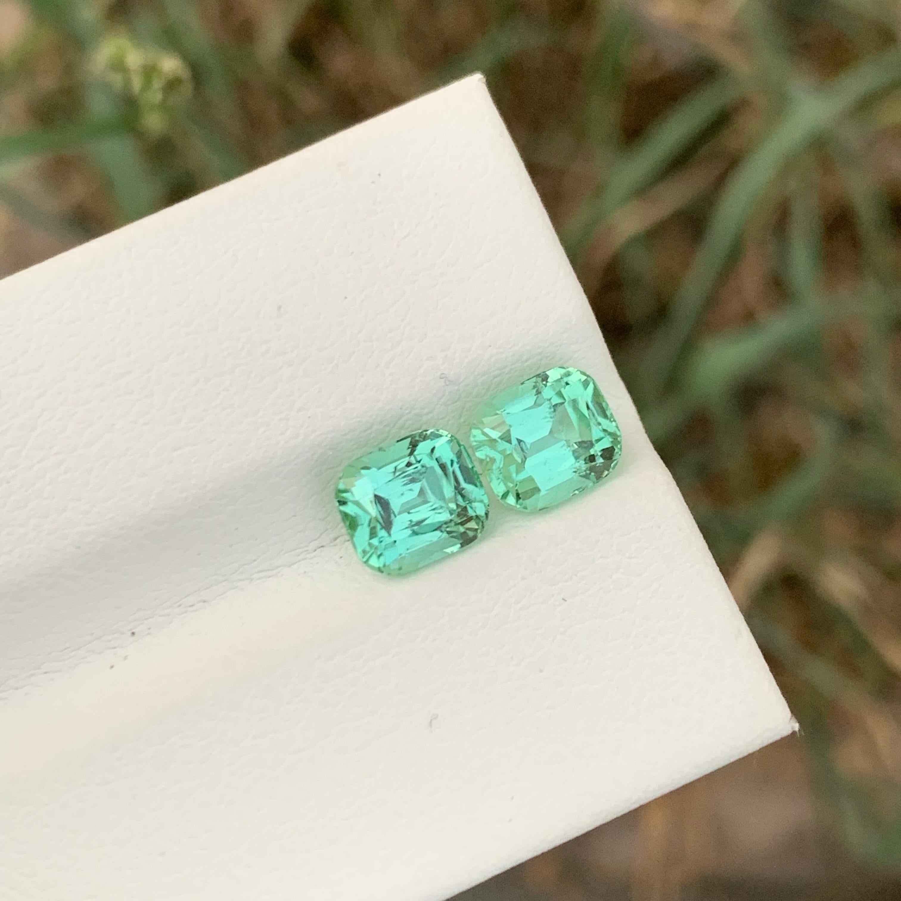 2.85 Carat Natural Loose Seafoam Tourmaline Pair Cushion Shape Gemstone en vente 1