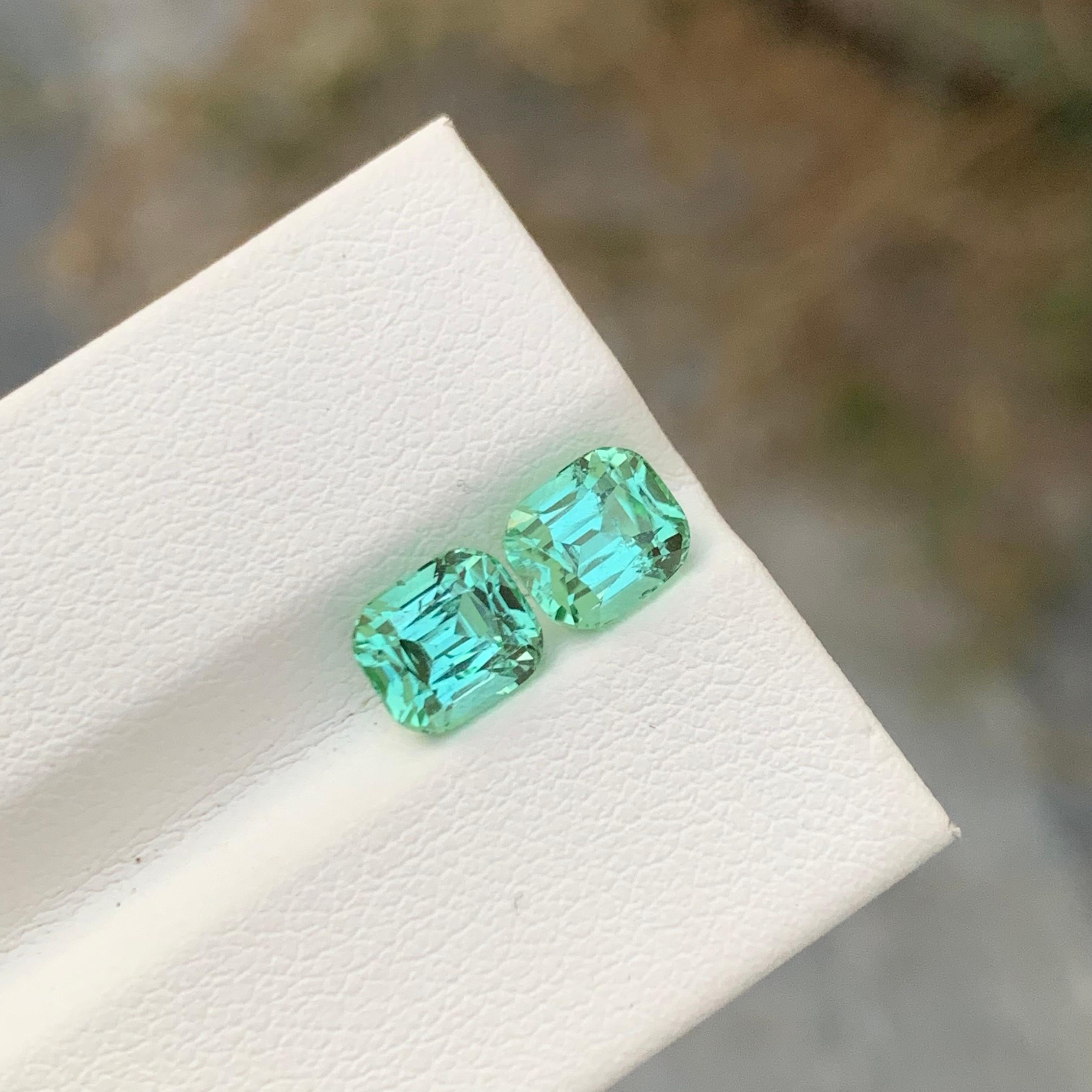 2.85 Carat Natural Loose Seafoam Tourmaline Pair Cushion Shape Gemstone en vente 2