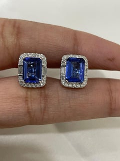 2.85 Carat Natural Tanzanite and Diamond Stud Earrings in 18K White Gold