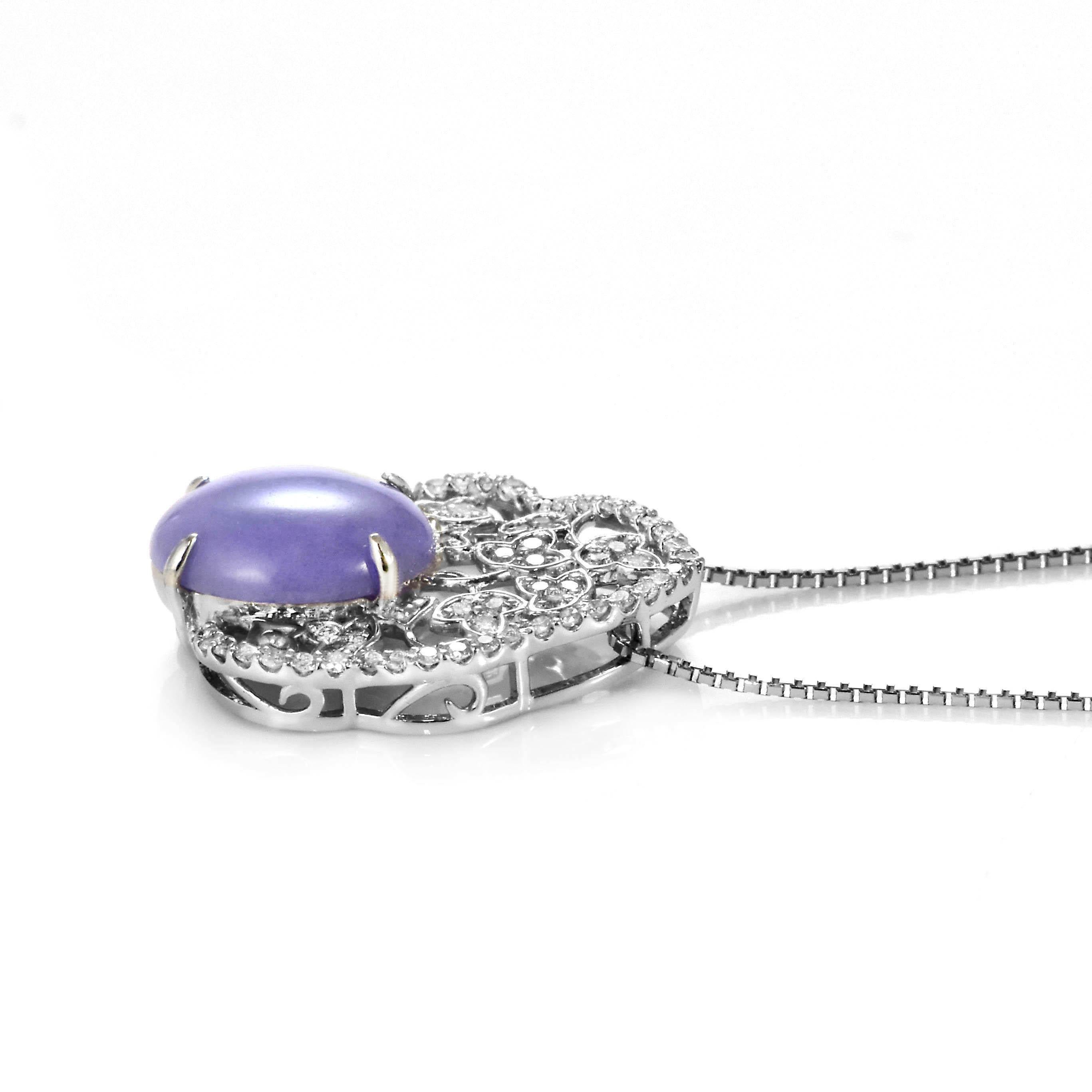 2.85 Carat Natural Type A Lavender Jade and Diamond Pendant Made in Platinum For Sale 5
