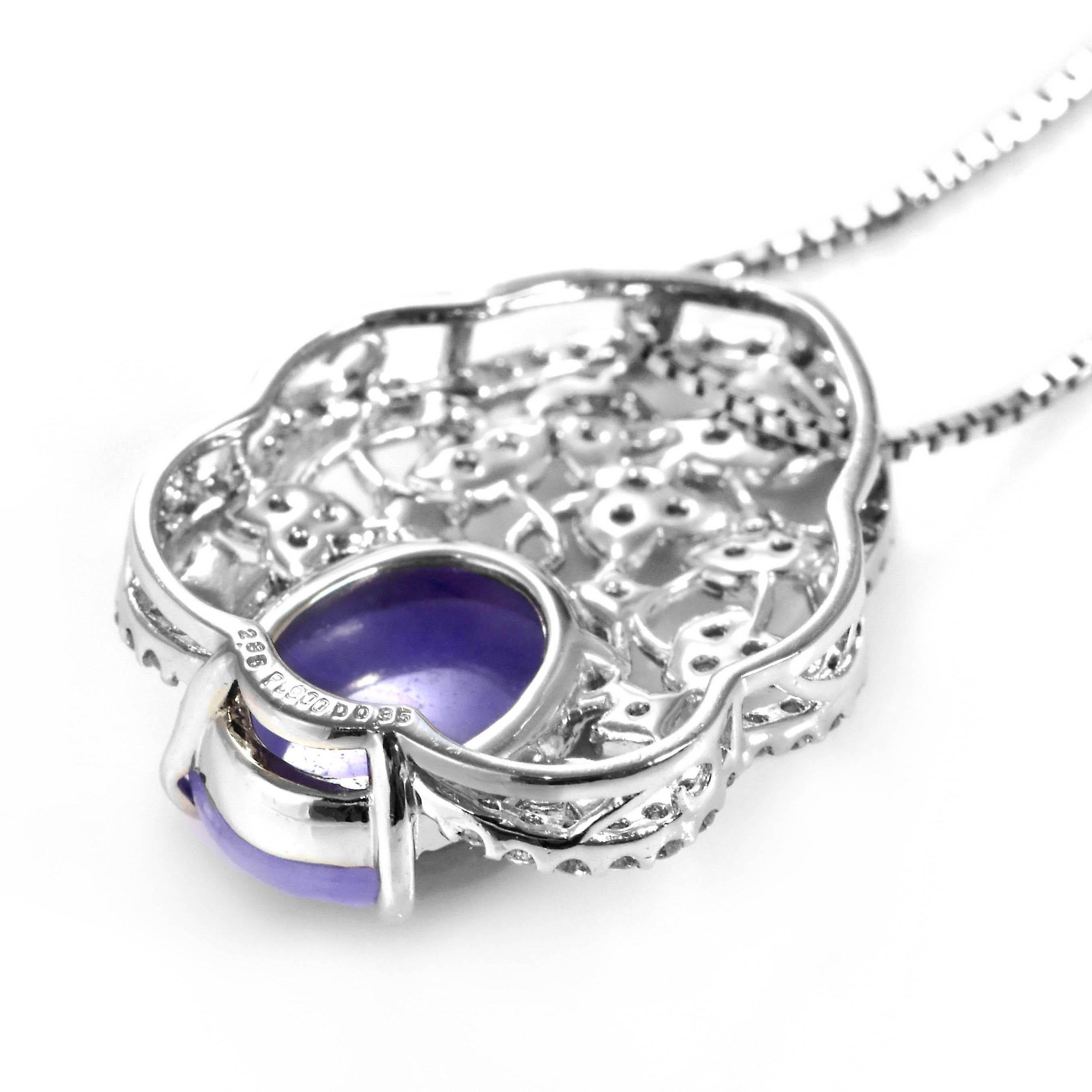 Women's 2.85 Carat Natural Type A Lavender Jade and Diamond Pendant Made in Platinum For Sale