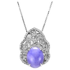 2.85 Carat Natural Type A Lavender Jade and Diamond Pendant Made in Platinum