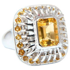 2.85 Carat Natural Yellow Citrine Ring 14 Karat Grill Dome