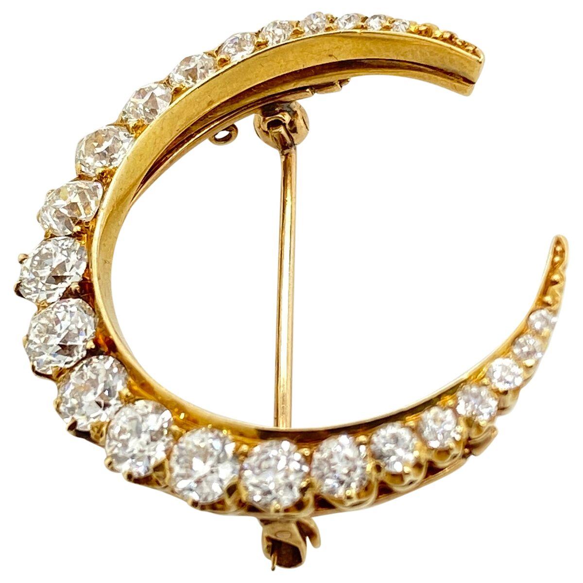 2.85 Carat Old European Cut Diamond Crescent Pin 1