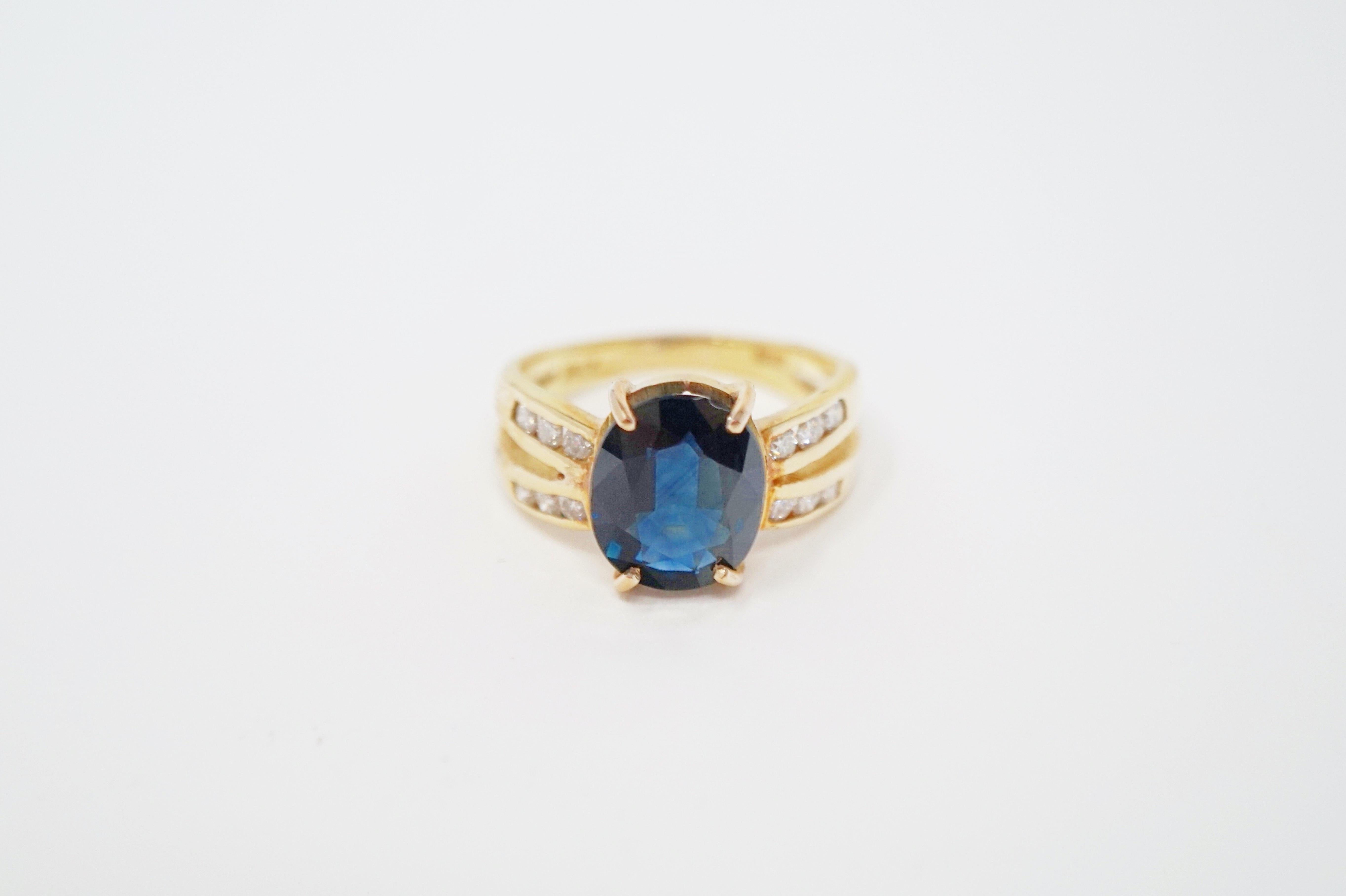 2.85 Carat Oval Cut Sapphire 14 Karat Gold Engagement Ring with ...