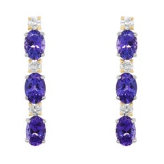 2,85 Karat Oval Tansanit Brillant Weißer Diamant Ohrhänger 14K zweifarbig