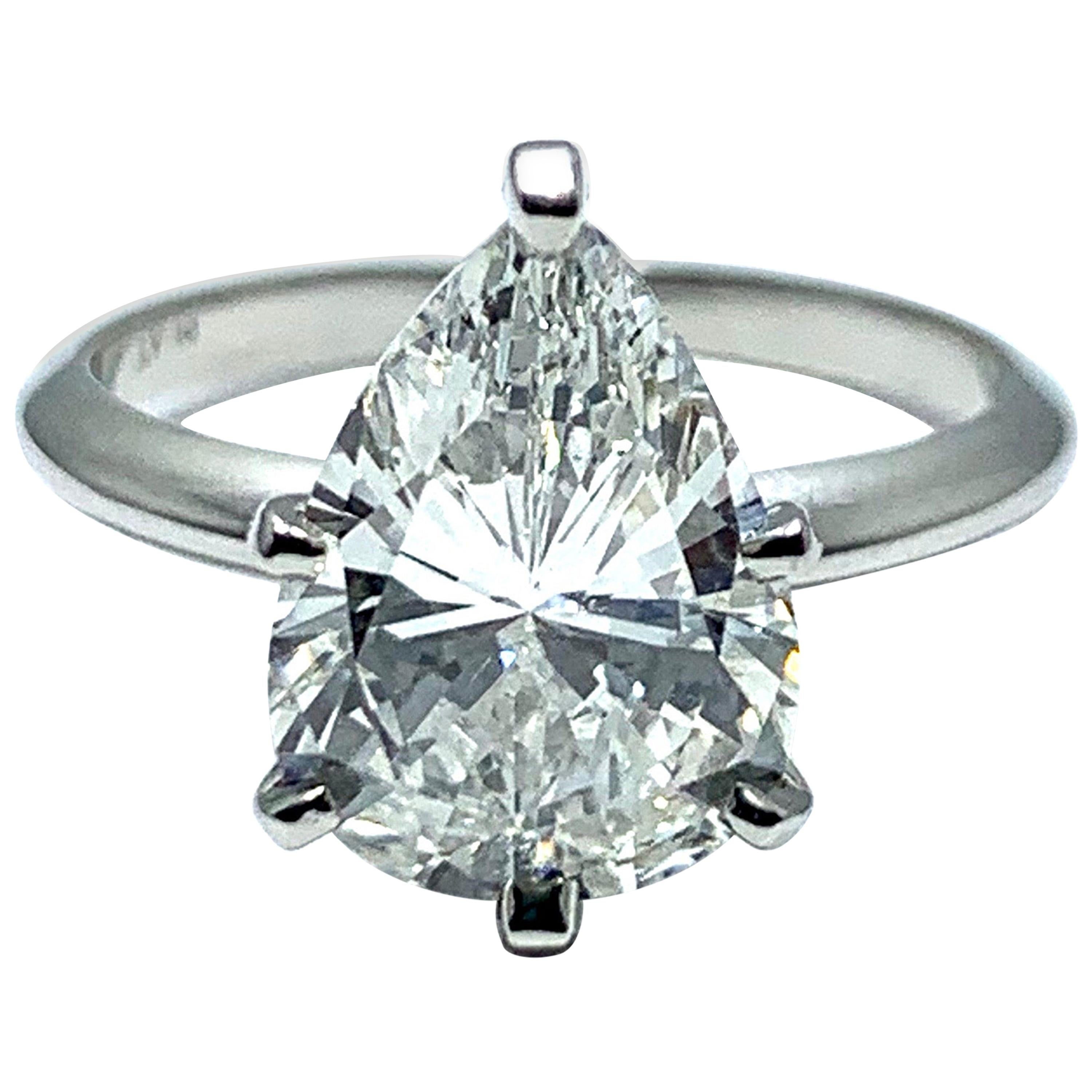 2.85 Carat Pear Shape Diamond and Platinum Solitaire Ring