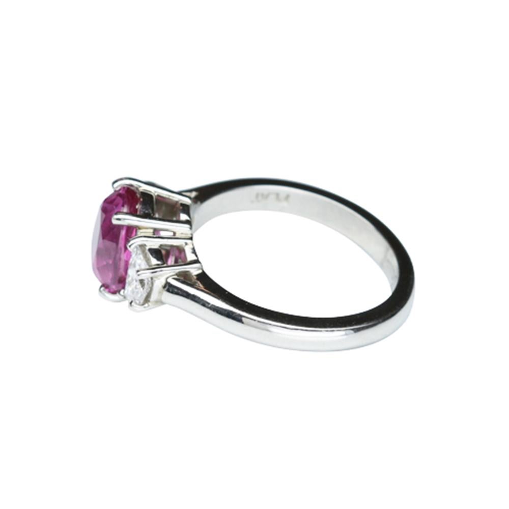 Contemporary 2.85 Carat Pink Sapphire and Diamond Platinum Cocktail Ring Estate Fine Jewelry