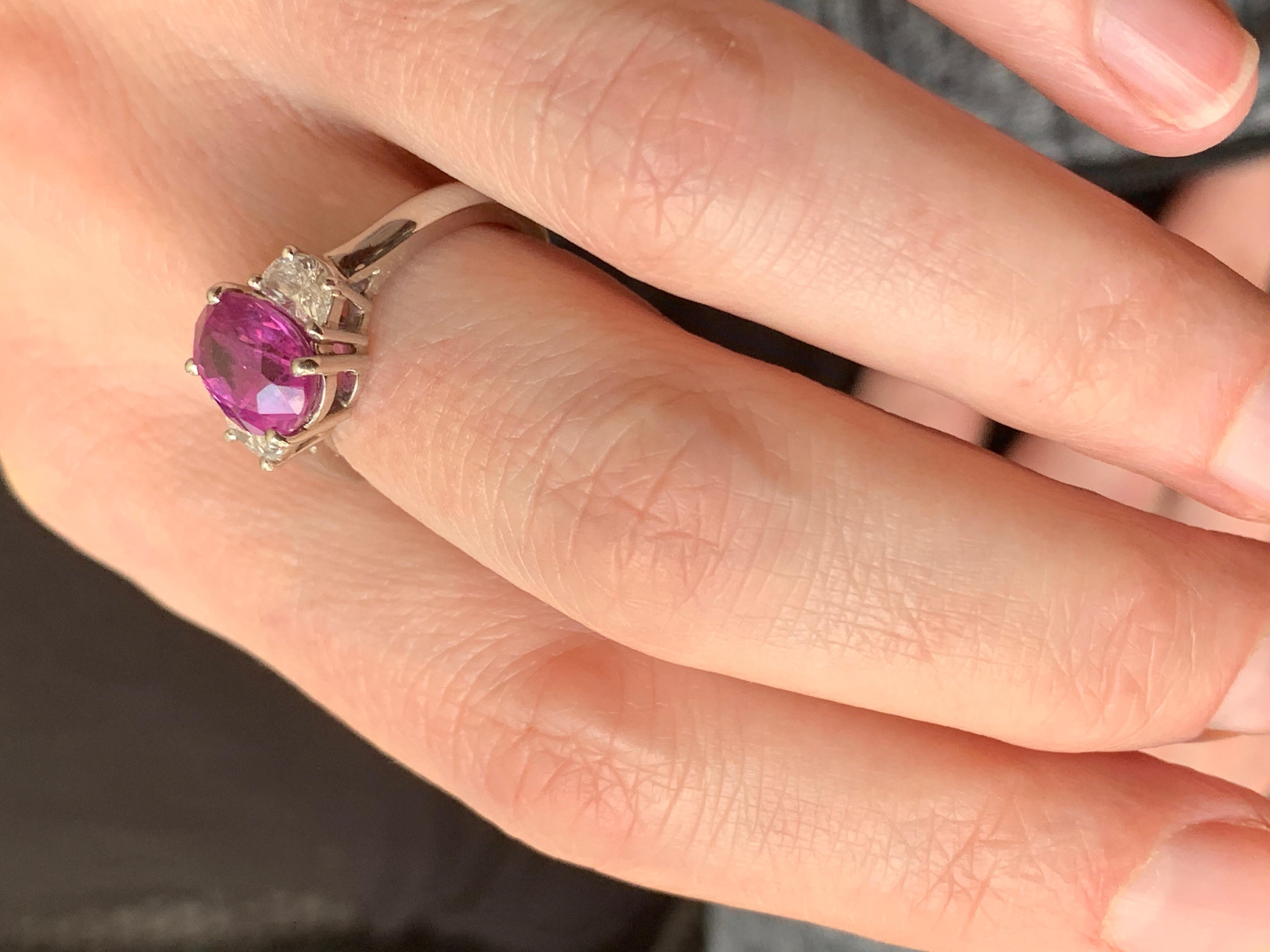 Oval Cut 2.85 Carat Pink Sapphire and Diamond Platinum Cocktail Ring Estate Fine Jewelry