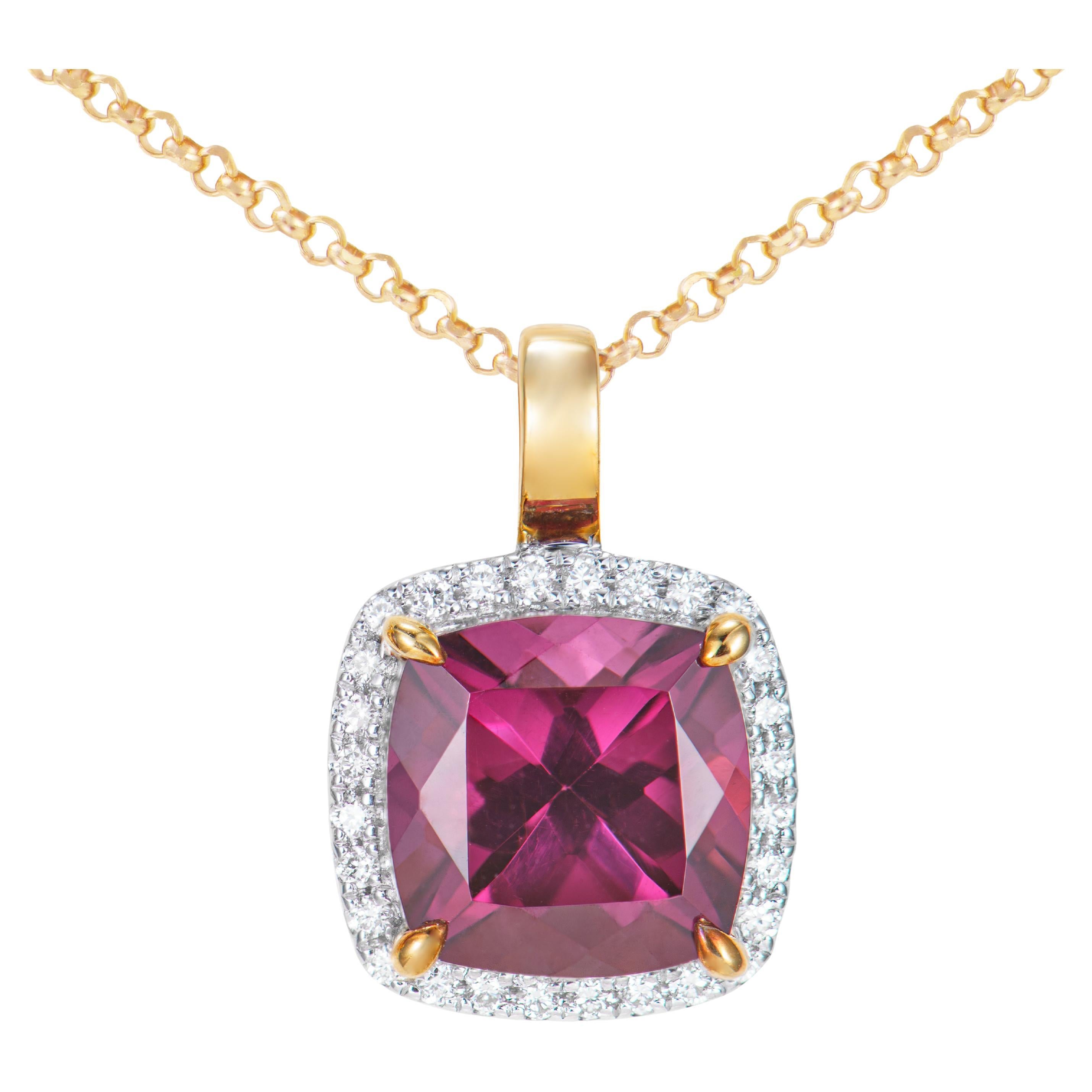 2.85 Carat Rhodolite Pendant in 18Karat Yellow Gold with White Diamond. For Sale