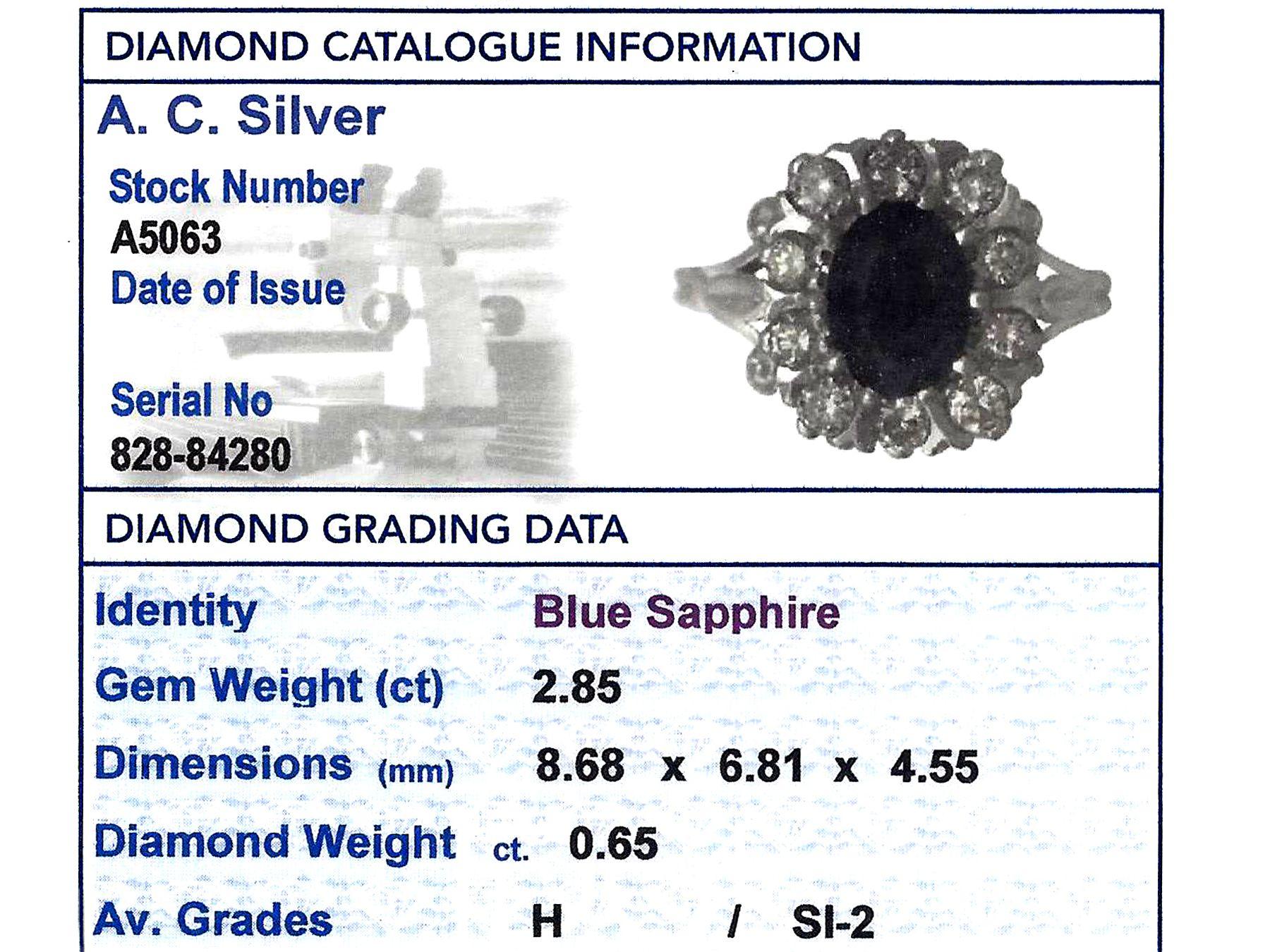 2.85 Carat Sapphire and Diamond White Gold Cocktail Ring 1
