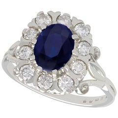 Vintage 2.85 Carat Sapphire and Diamond White Gold Cocktail Ring