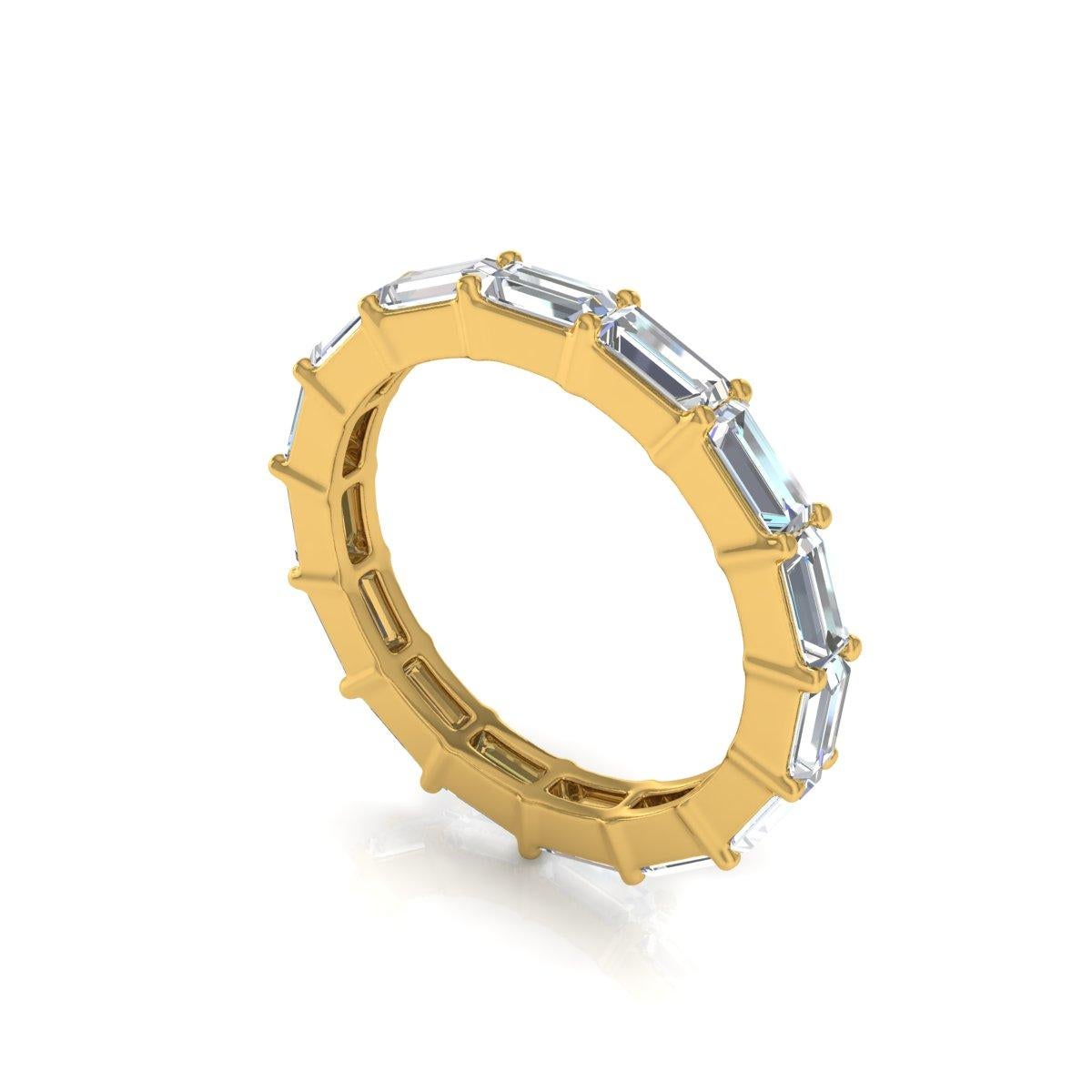 Modern 2.85 Carat SI Clarity HI Color Baguette Diamond Yellow Gold Eternity Band Ring For Sale