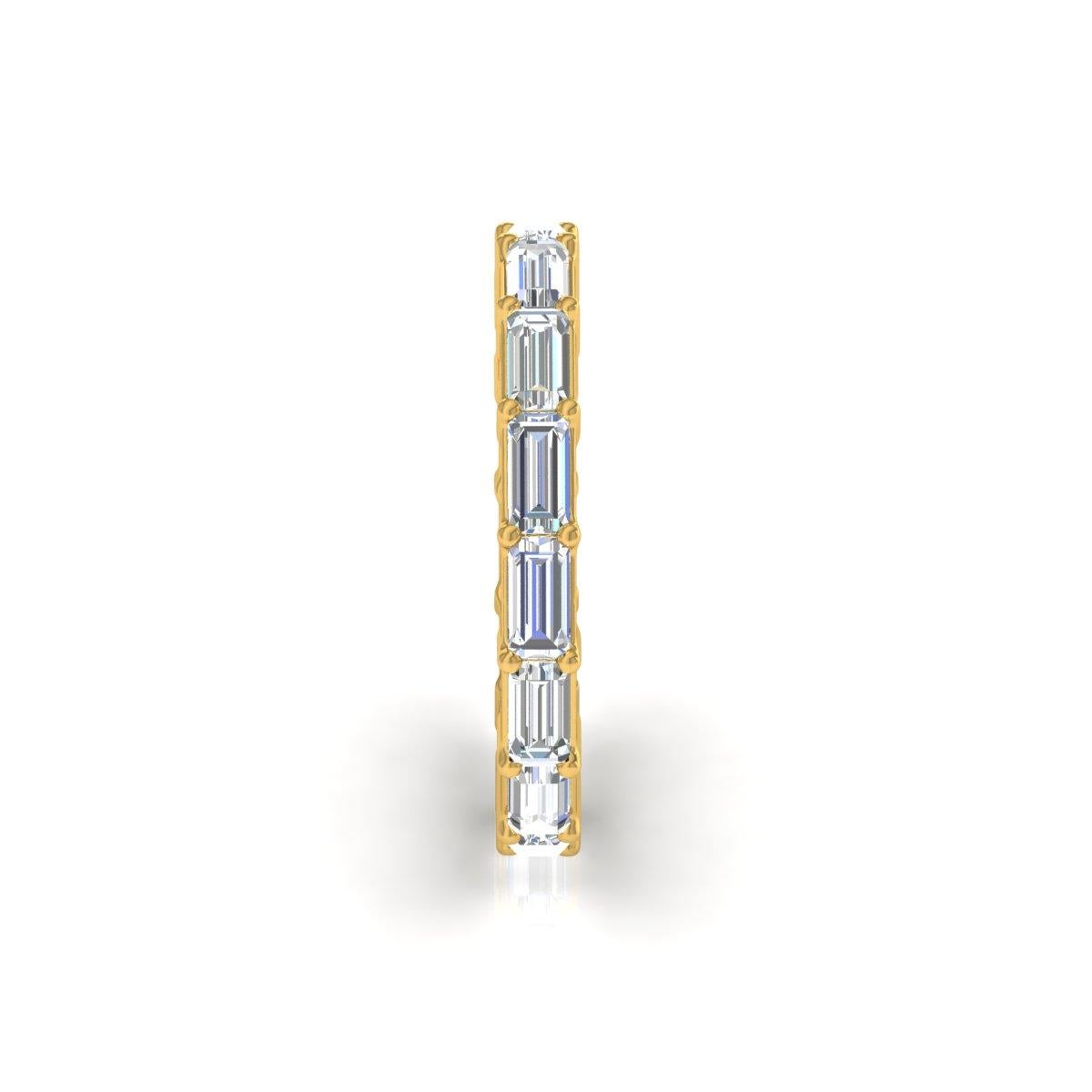 Baguette Cut 2.85 Carat SI Clarity HI Color Baguette Diamond Yellow Gold Eternity Band Ring For Sale