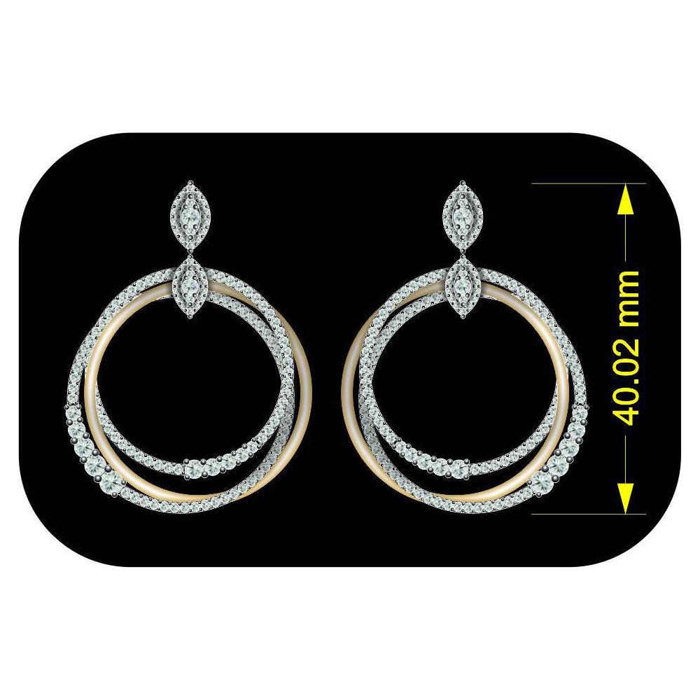 Women's 2.85 Carat SI Clarity HI Color Diamond Triple Circle Dangle Earrings 14k Gold For Sale