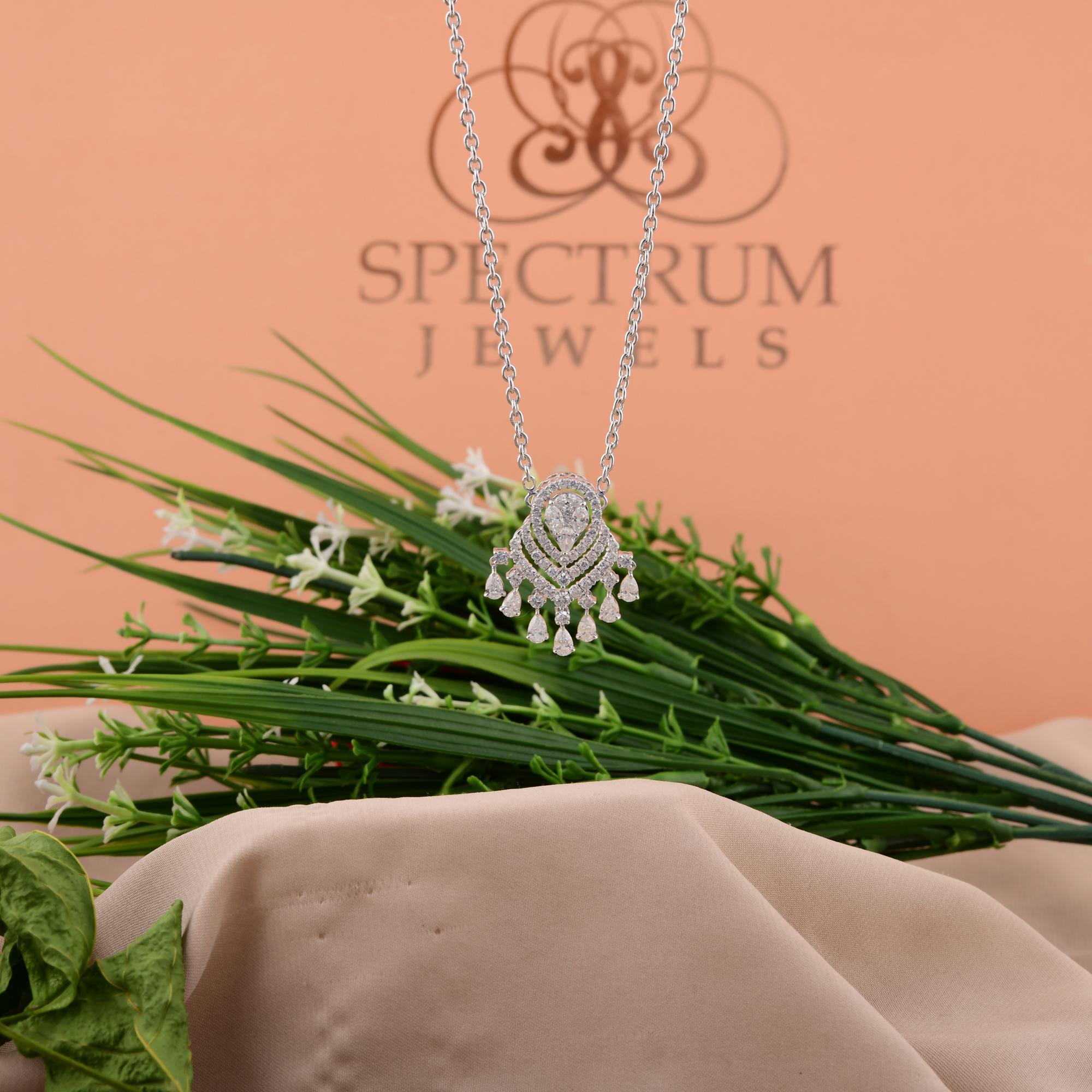 Pear Cut 2.85 Carat SI/H Multi Brilliant Cut Diamond Pendant Necklace 18 Karat White Gold For Sale