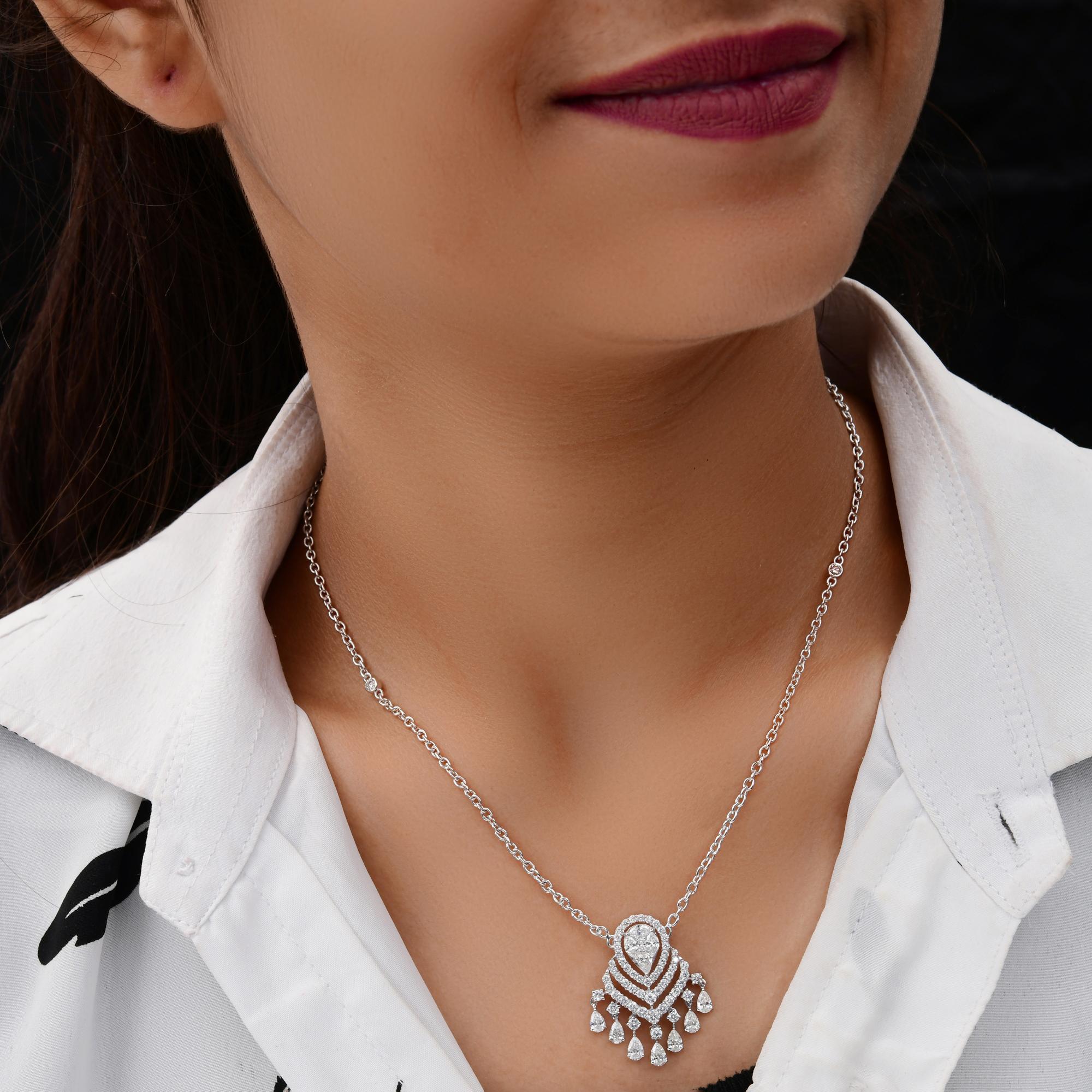 Women's 2.85 Carat SI/H Multi Brilliant Cut Diamond Pendant Necklace 18 Karat White Gold For Sale