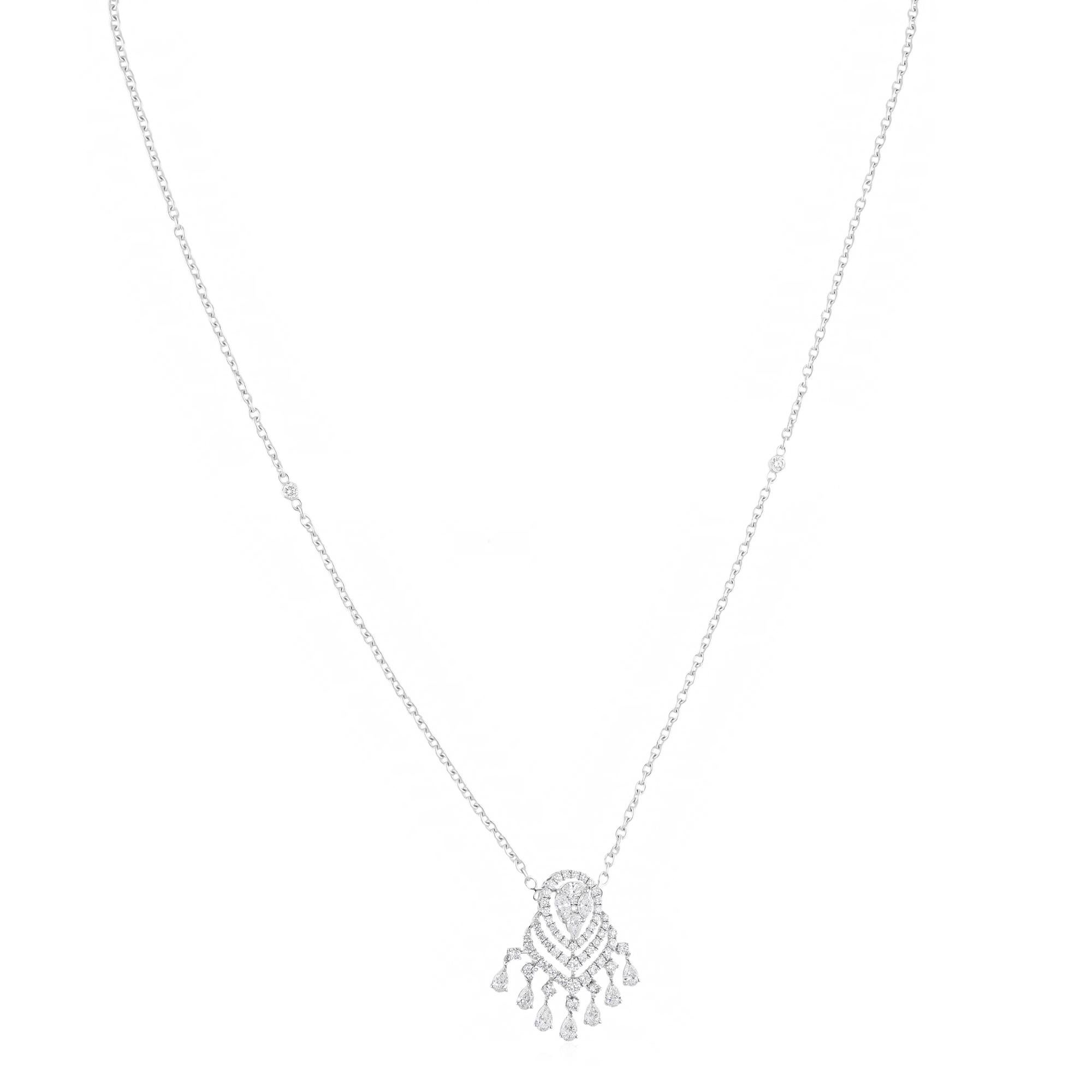 2.85 Carat SI/H Multi Brilliant Cut Diamond Pendant Necklace 18 Karat White Gold For Sale 1