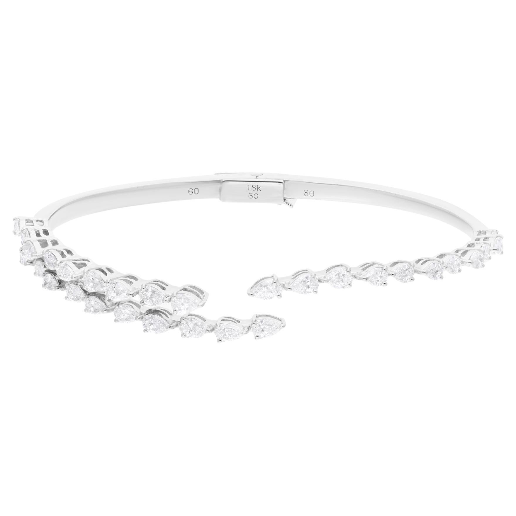 2.85 Carat SI/H Pear Brilliant Cut Diamond Cuff Bangle Bracelet 18k White Gold