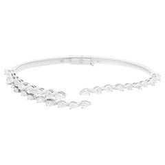 2.85 Carat SI/H Pear Brilliant Cut Diamond Cuff Bangle Bracelet 18k White Gold
