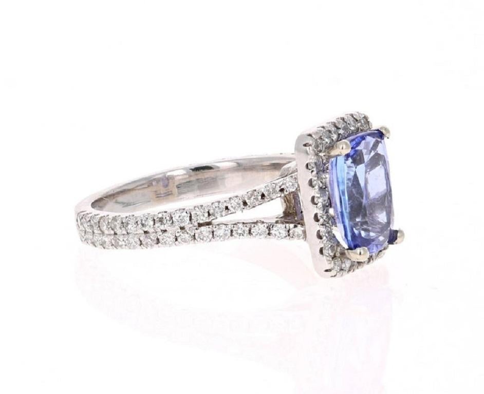Contemporary 2.85 Carat Tanzanite Diamond 14k White Gold Cocktail Ring For Sale