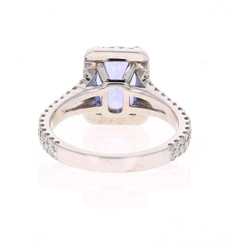 Emerald Cut 2.85 Carat Tanzanite Diamond 14k White Gold Cocktail Ring For Sale