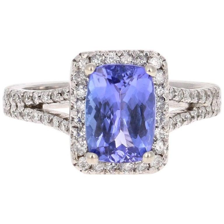 Bague cocktail en or blanc 14 carats avec tanzanite de 2,85 carats et diamants