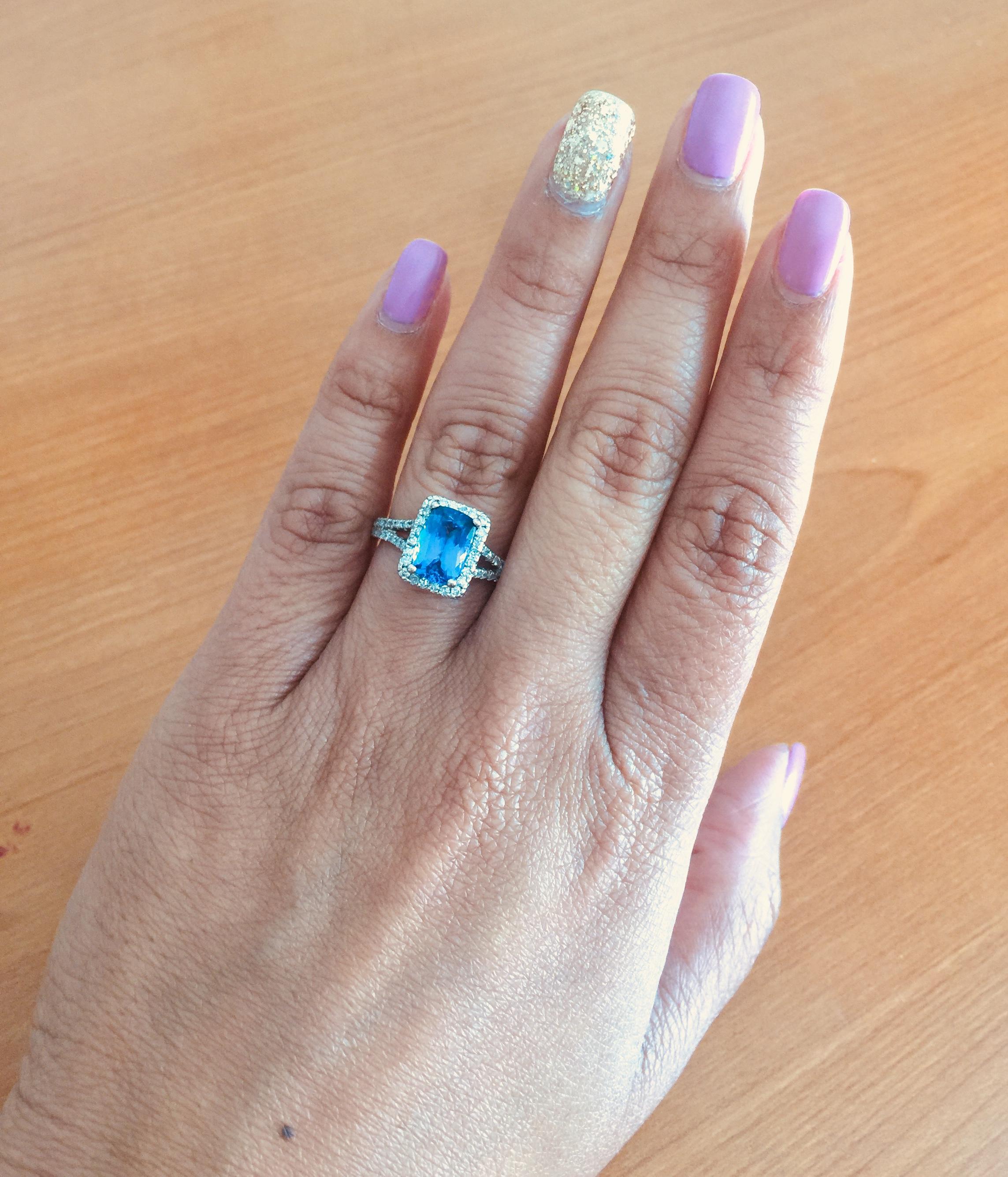2.85 Carat Tanzanite Diamond 14K White Gold Cocktail Ring In New Condition In Los Angeles, CA