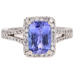 2.85 Carat Tanzanite Diamond 14K White Gold Cocktail Ring