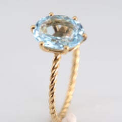 2.85 Carat Topaz 18k Yellow Gold Handmade Twisted Shank Solitaire Ring