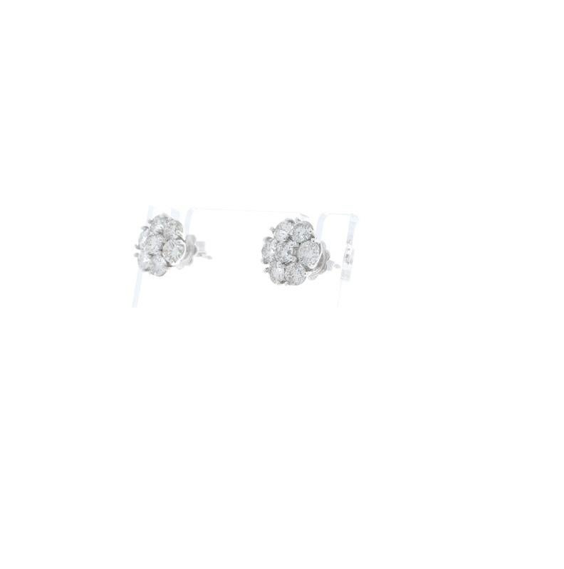 Contemporary 2.85 Carat Total Cluster Diamond Stud Earrings in 14 Karat White Gold