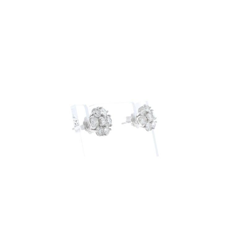 Round Cut 2.85 Carat Total Cluster Diamond Stud Earrings in 14 Karat White Gold